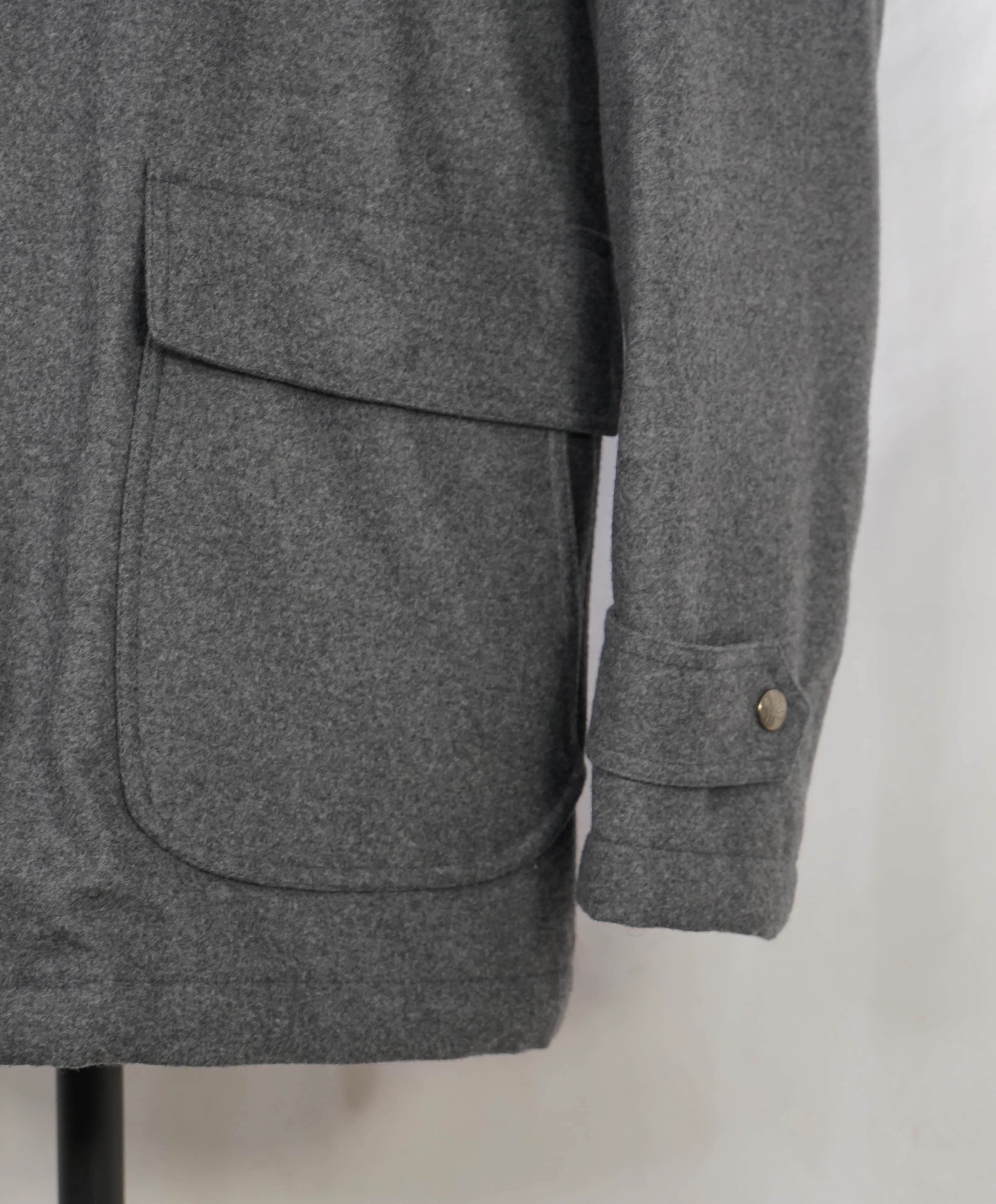 $5,995 ISAIA - Wool Gray Padded Winter Coat With Waist Pulls LOGO - 42R (XL)