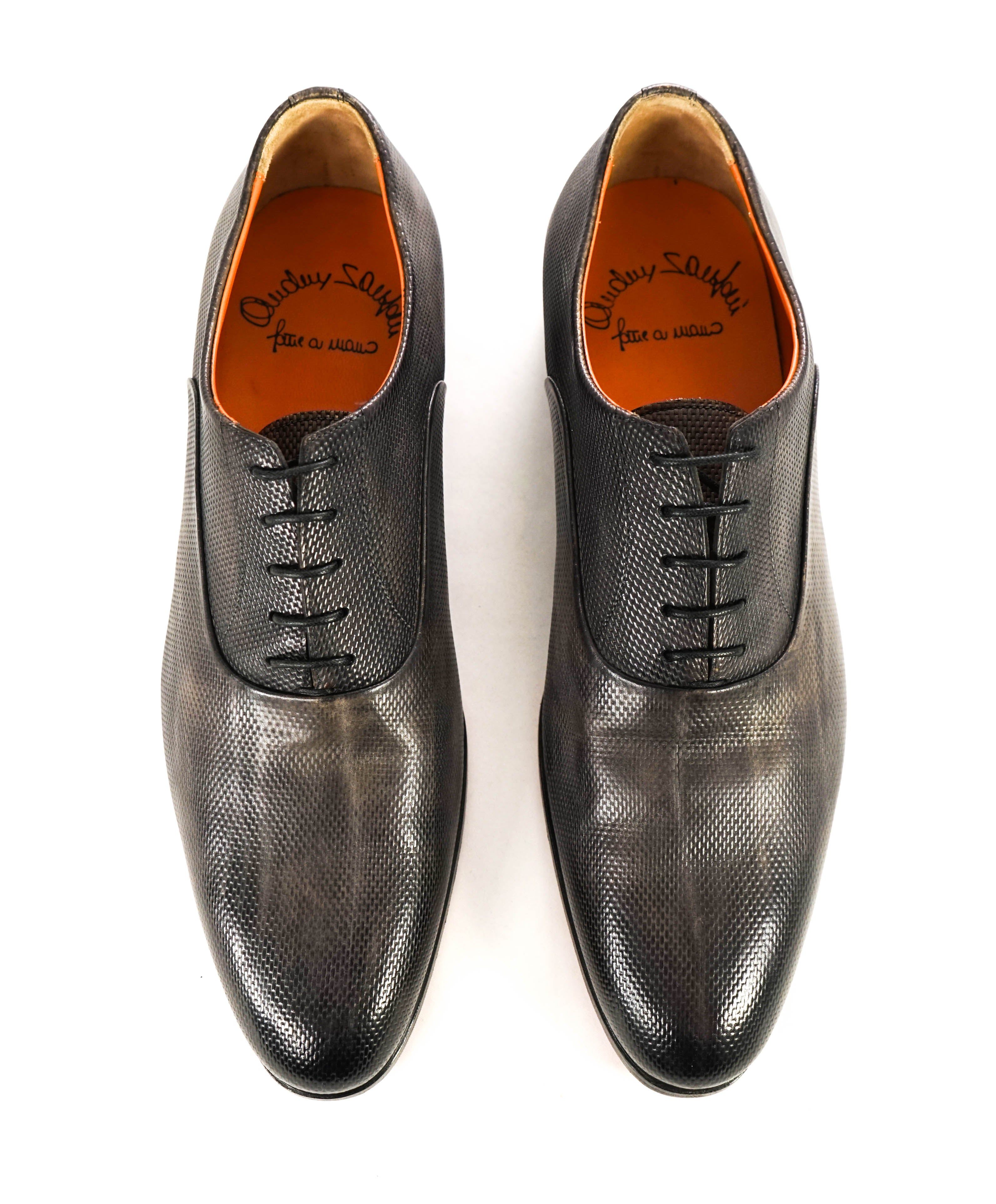 $1,295 SANTONI - "Fatte A Mano" Gray Patina Texture Hand Made - 10.5 (9.5)