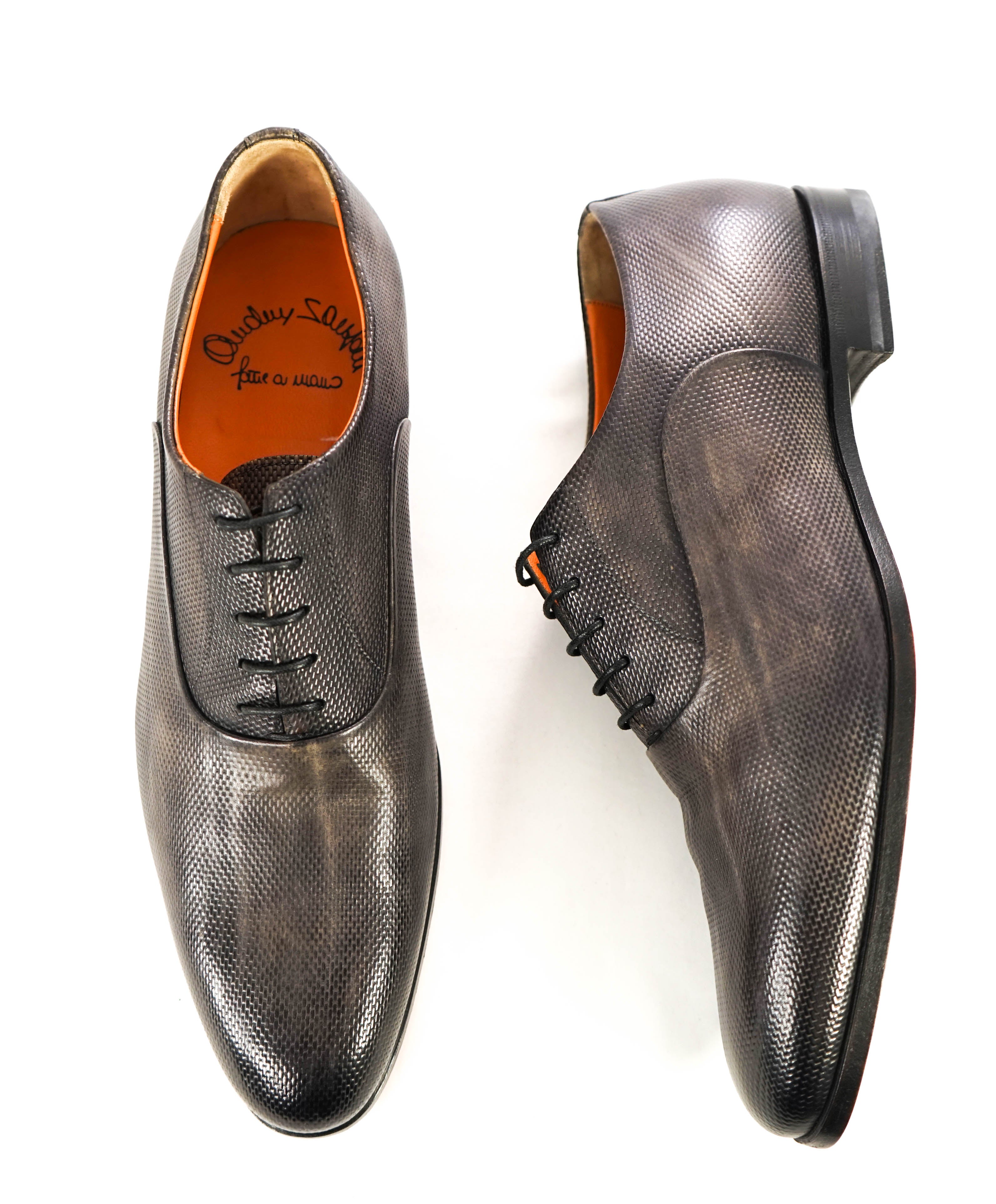 $1,295 SANTONI - "Fatte A Mano" Gray Patina Texture Hand Made - 10.5 (9.5)