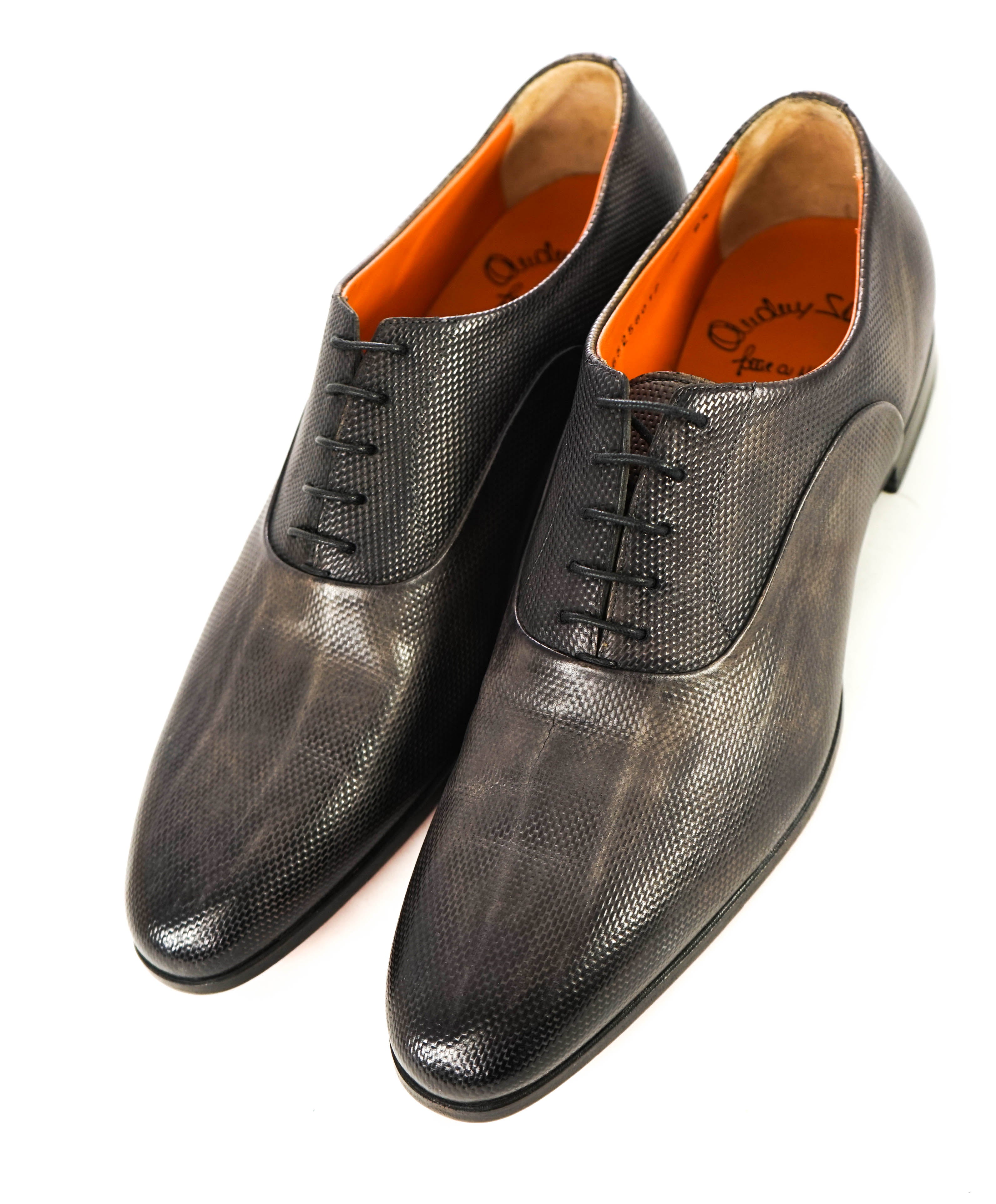 $1,295 SANTONI - "Fatte A Mano" Gray Patina Texture Hand Made - 10.5 (9.5)