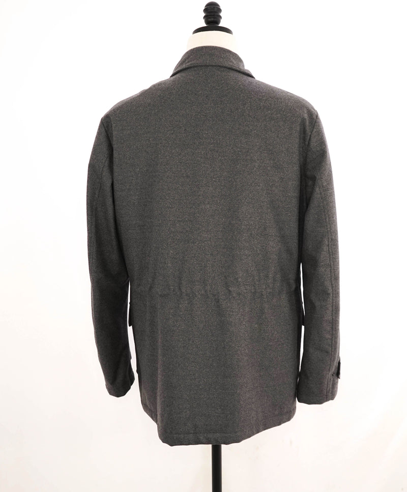 $5,995 ISAIA - Wool Gray Padded Winter Coat With Waist Pulls LOGO - 42R (XL)