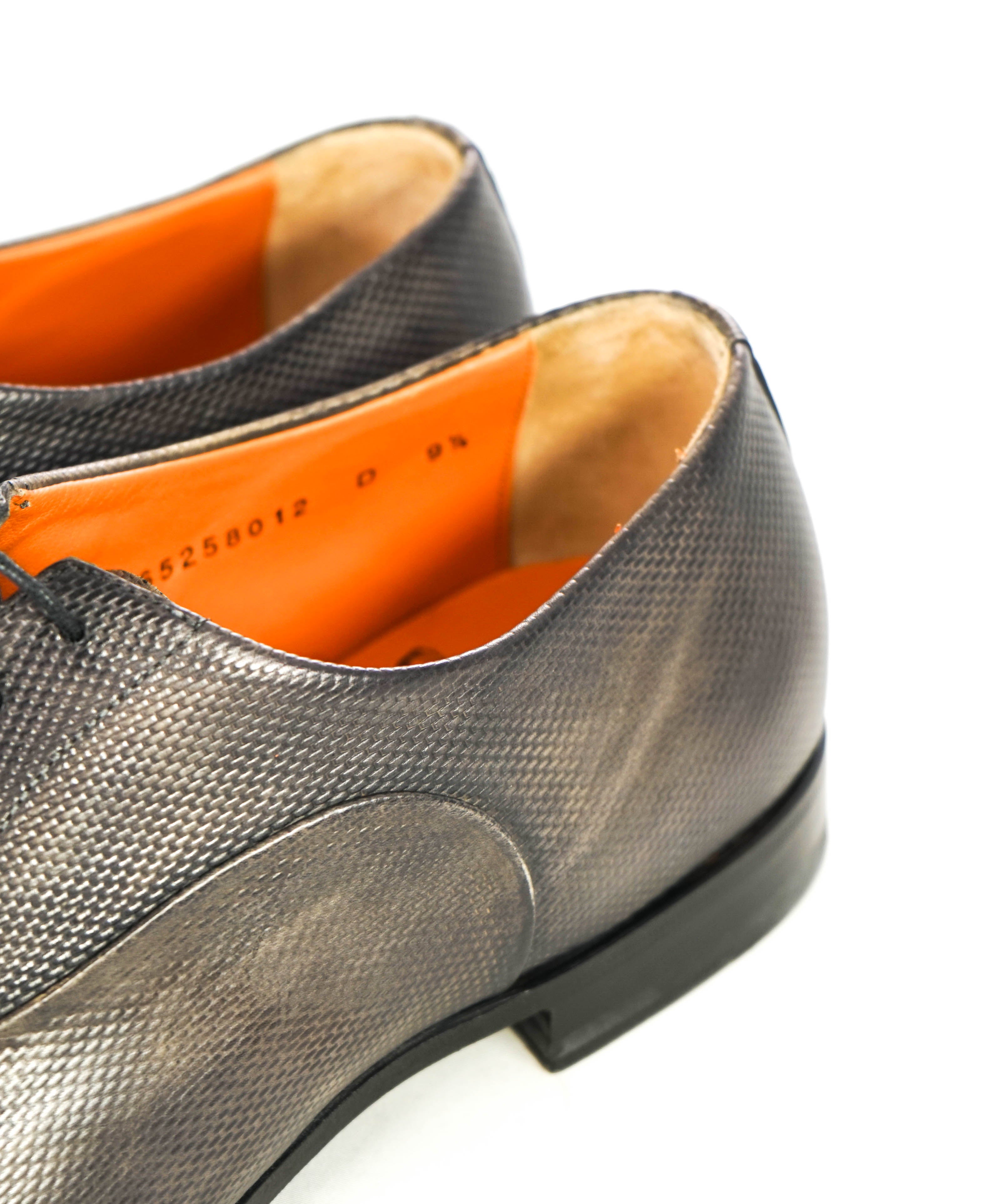 $1,295 SANTONI - "Fatte A Mano" Gray Patina Texture Hand Made - 10.5 (9.5)