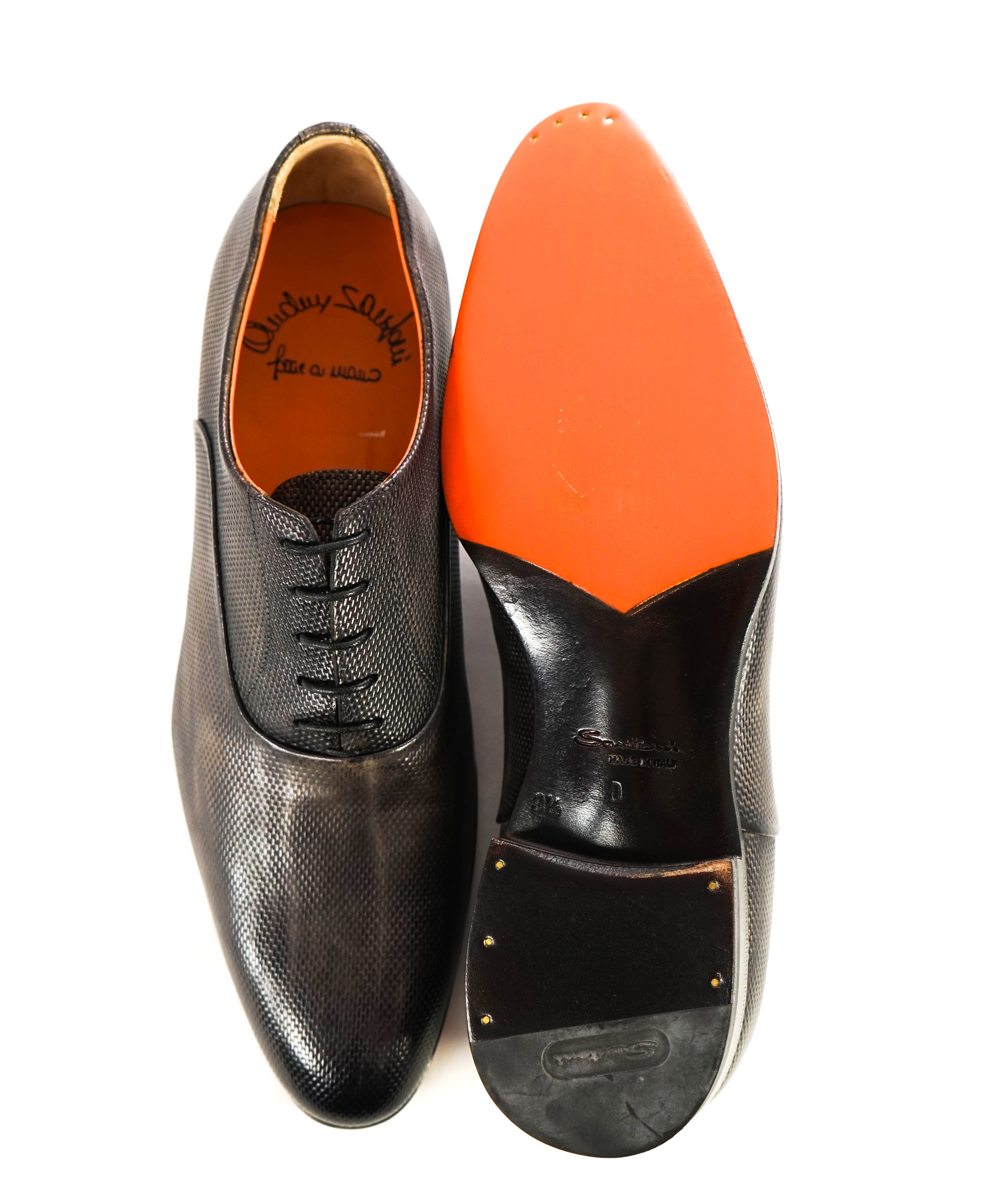 $1,295 SANTONI - "Fatte A Mano" Gray Patina Texture Hand Made - 10.5 (9.5)