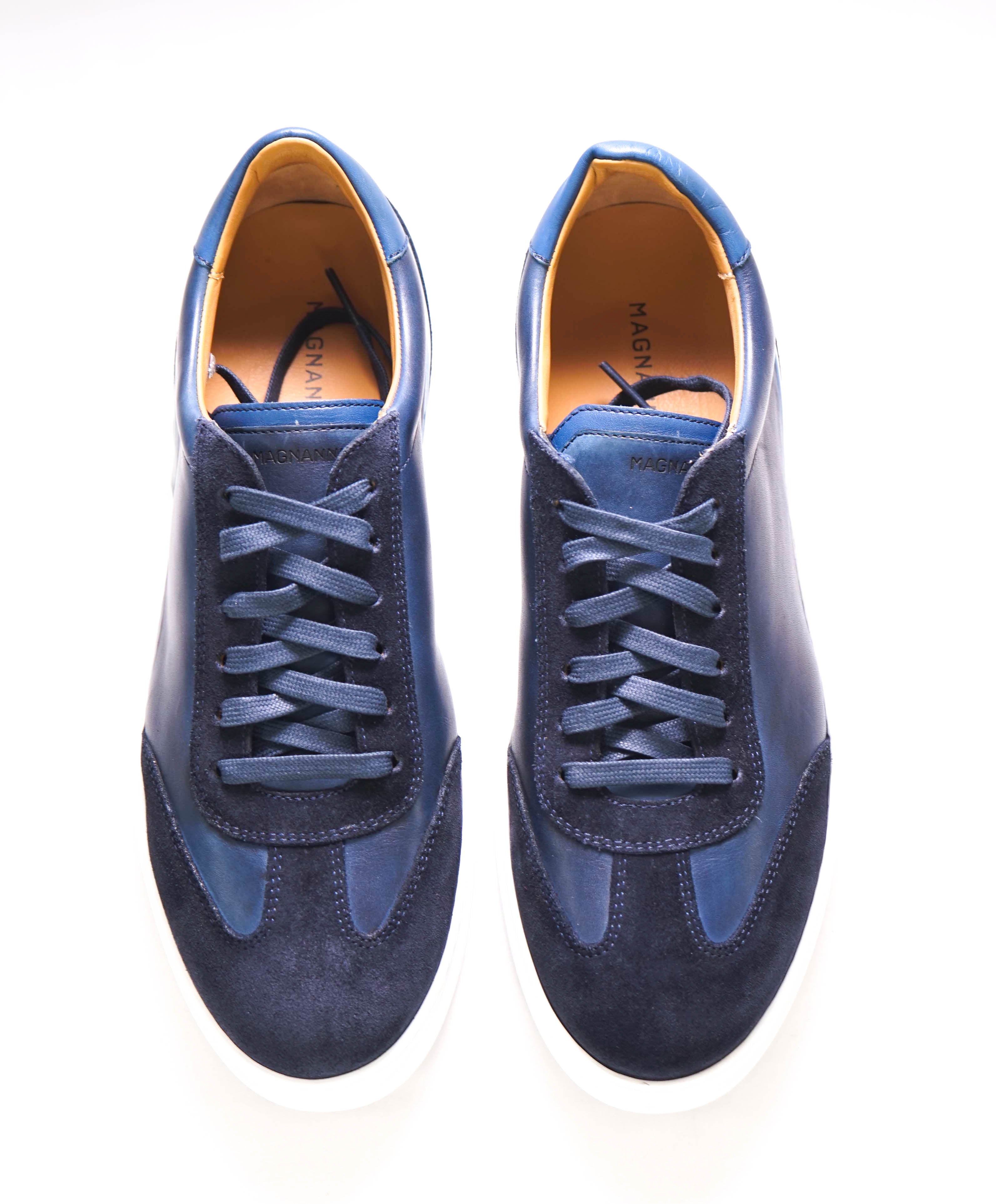 MAGNANNI - Lace Up Blue Leather Sneakers W Rubber Sole - 8 US