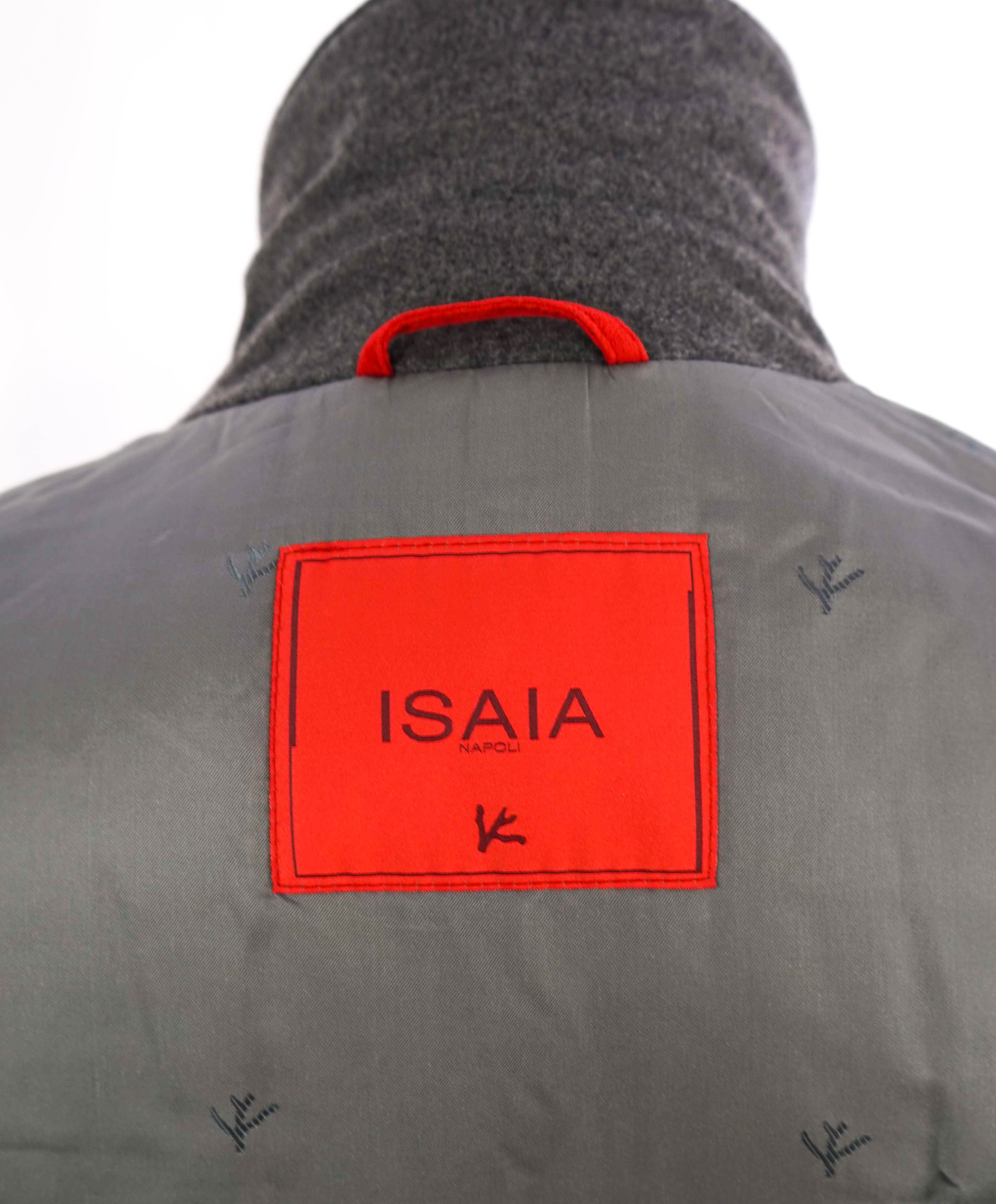 $5,995 ISAIA - Wool Gray Padded Winter Coat With Waist Pulls LOGO - 42R (XL)