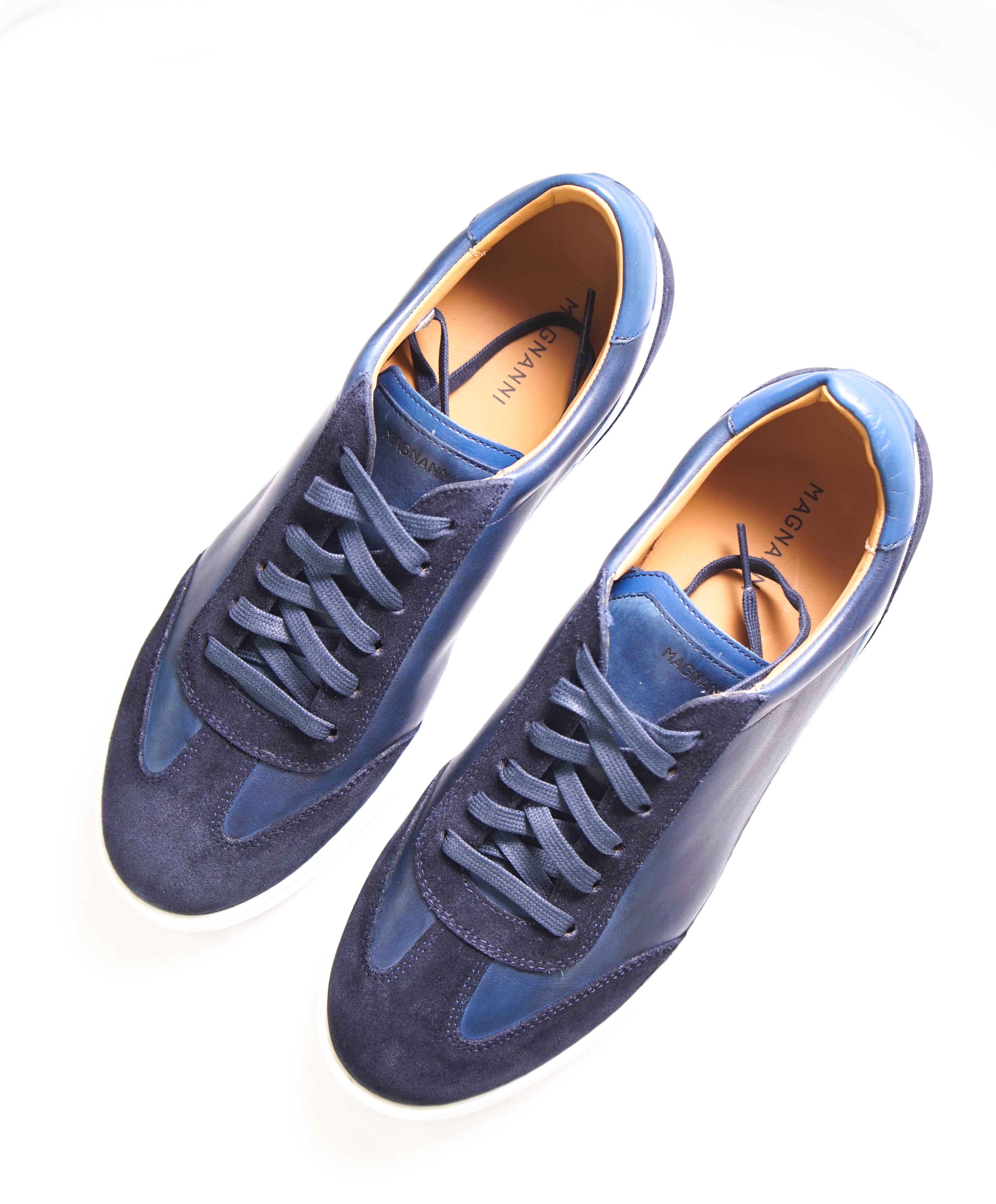 MAGNANNI - Lace Up Blue Leather Sneakers W Rubber Sole - 8 US