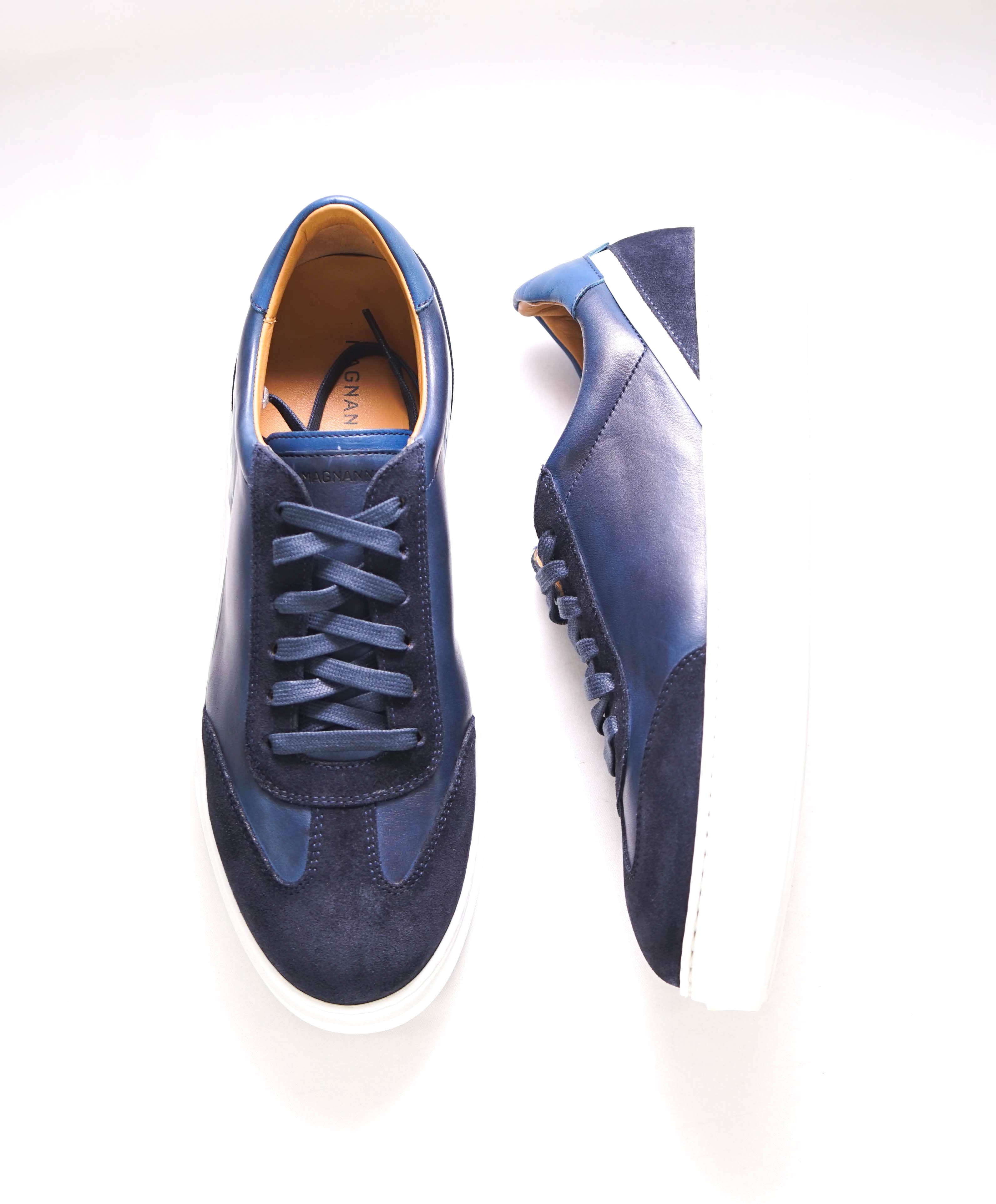 MAGNANNI - Lace Up Blue Leather Sneakers W Rubber Sole - 8 US