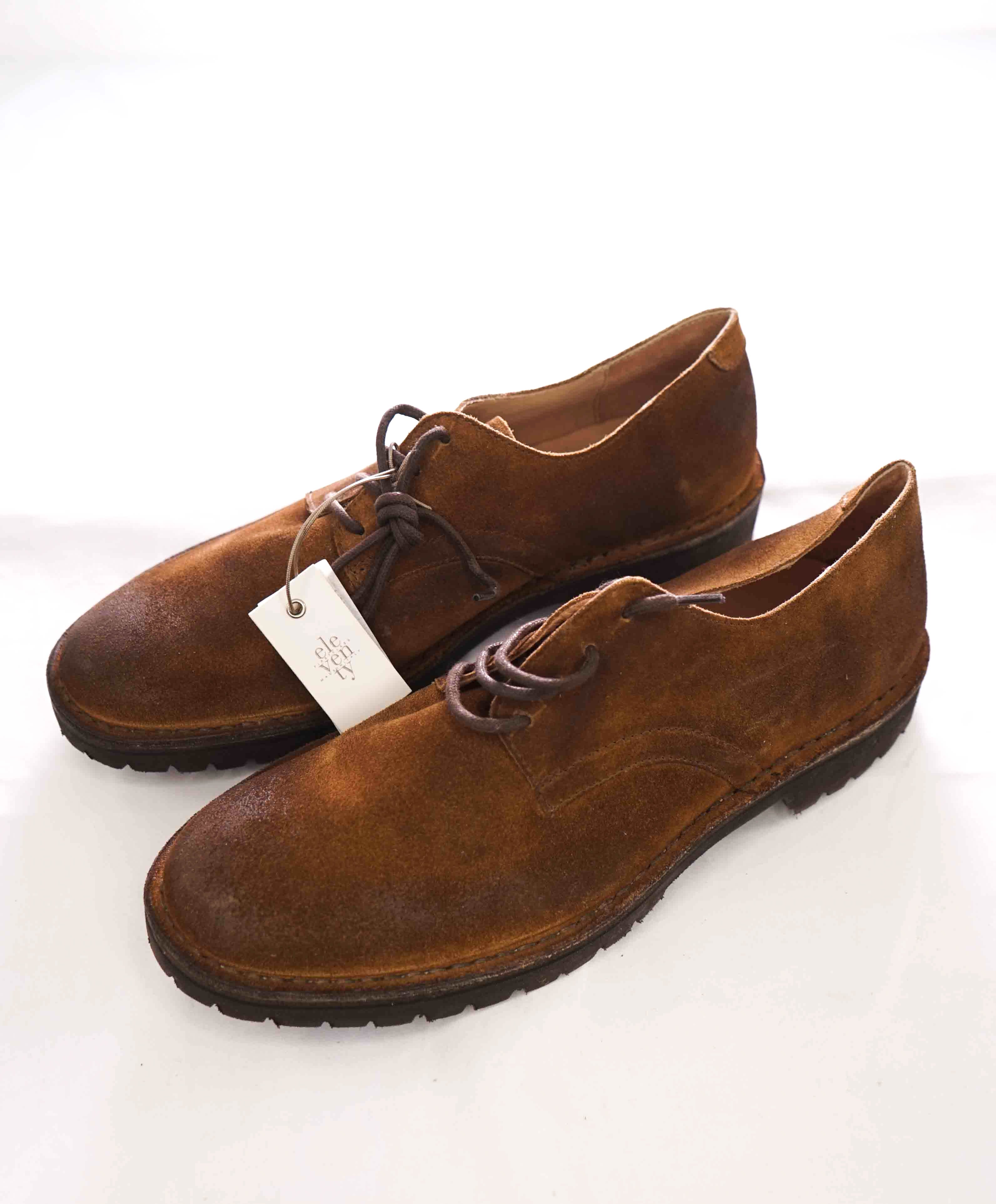 $695 ELEVENTY - Brown Distressed Suede Oxfords - 11 US (44EU)