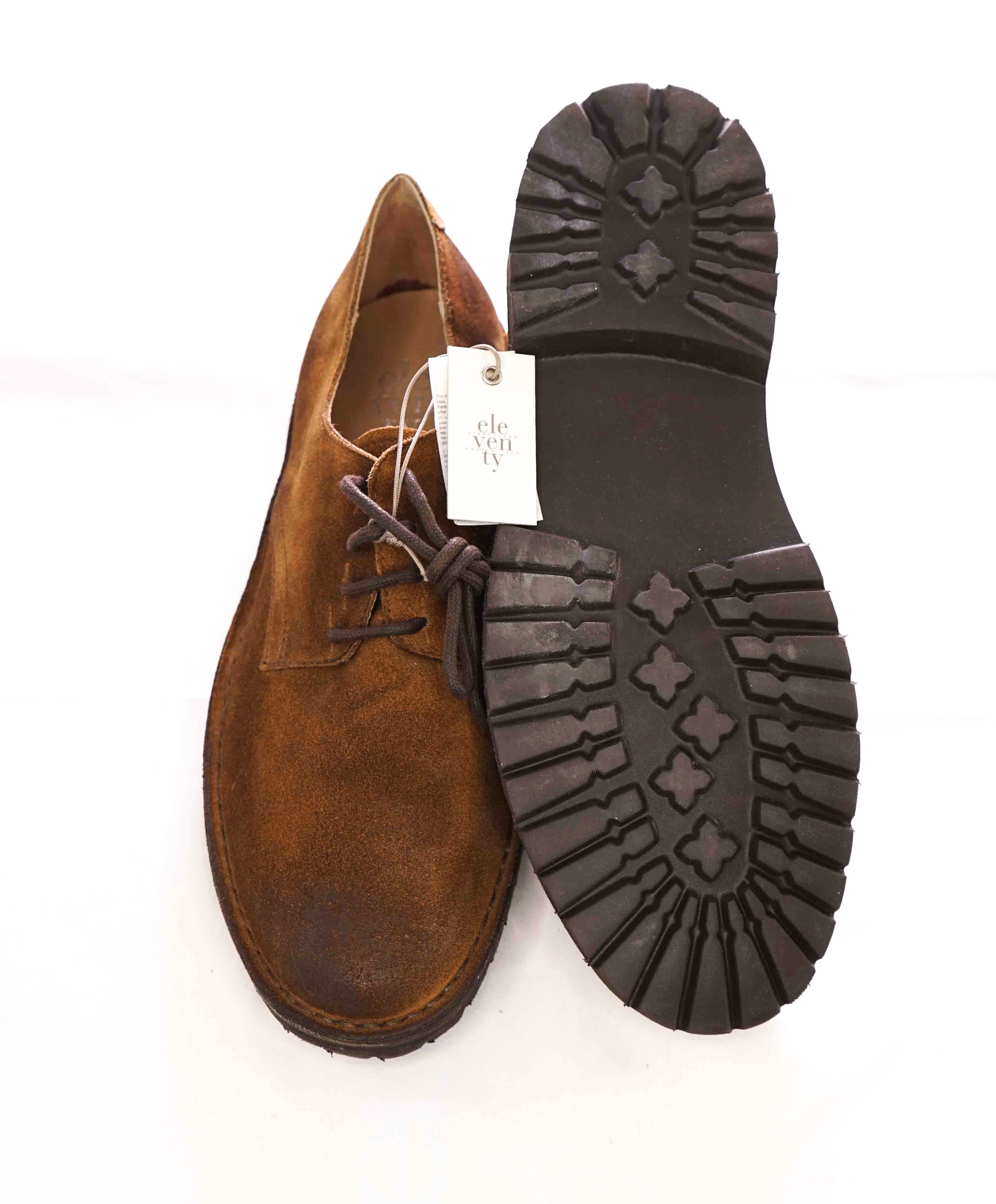 $695 ELEVENTY - Brown Distressed Suede Oxfords - 11 US (44EU)