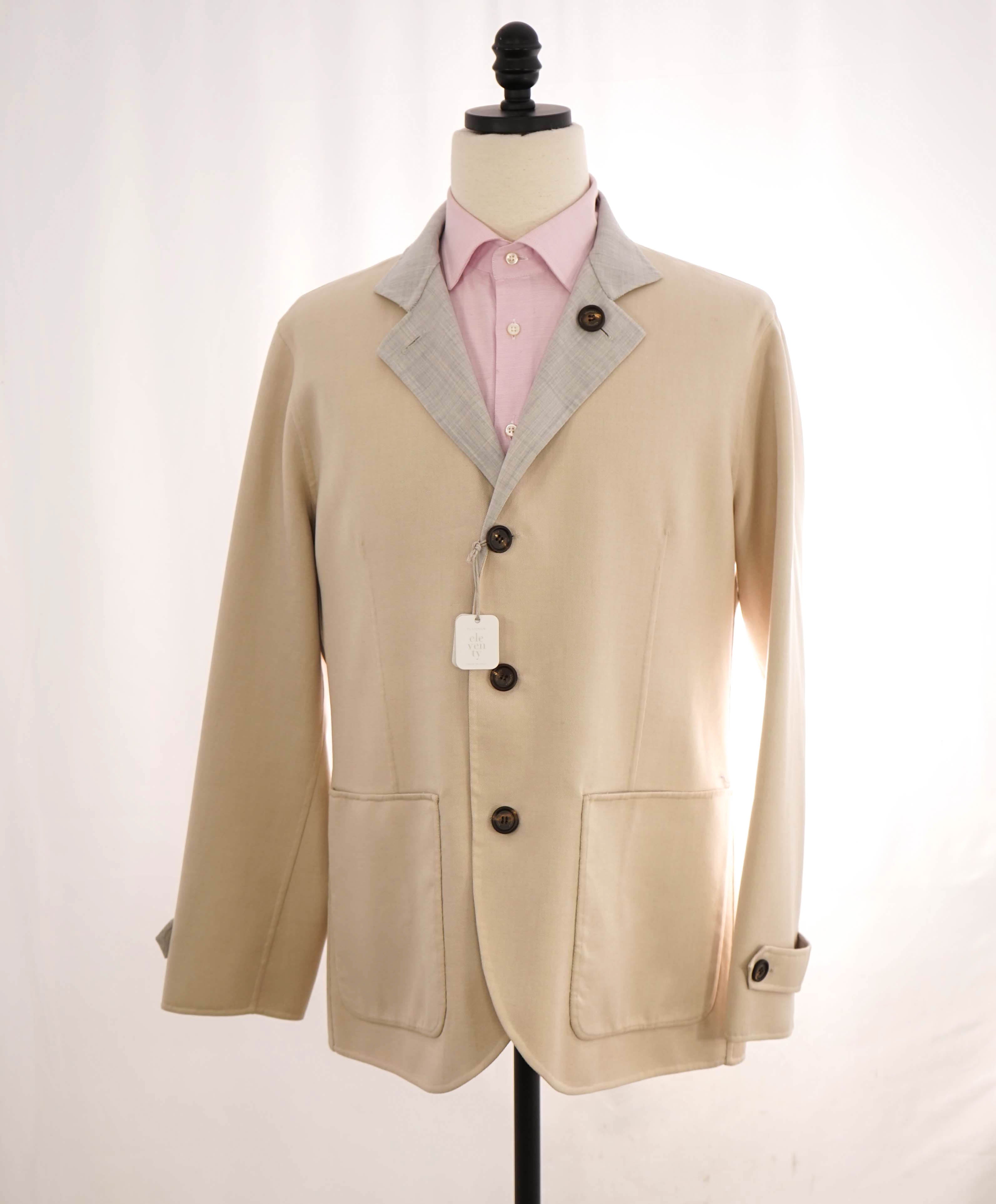 $2,645 ELEVENTY - Single-Breasted Reversible Cotton Blazer Gray/Neutral Coat- 40R