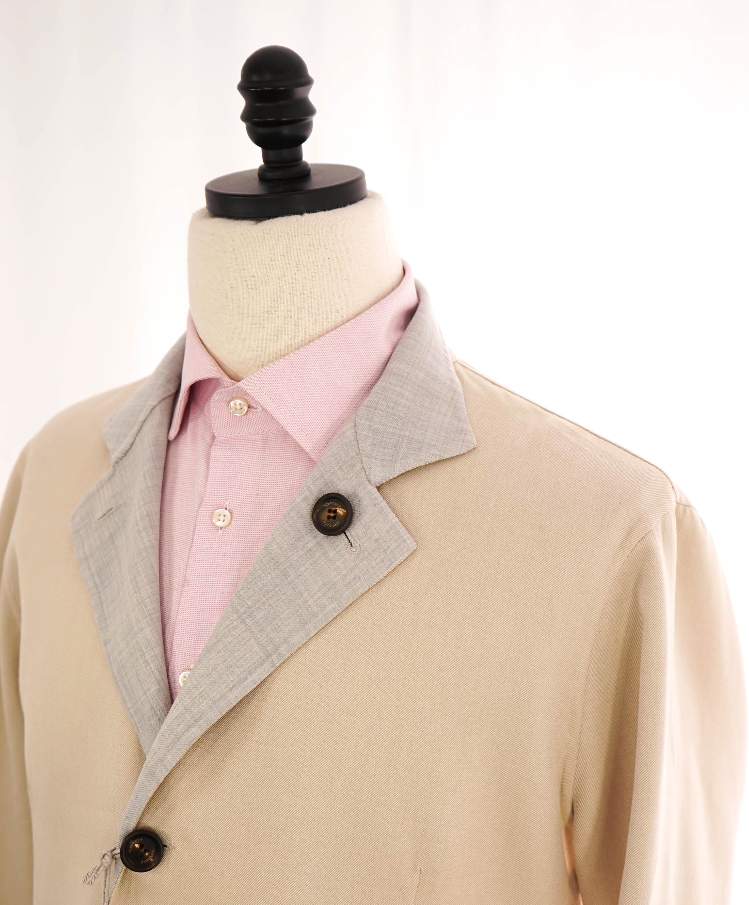 $2,645 ELEVENTY - Single-Breasted Reversible Cotton Blazer Gray/Neutral Coat- 40R