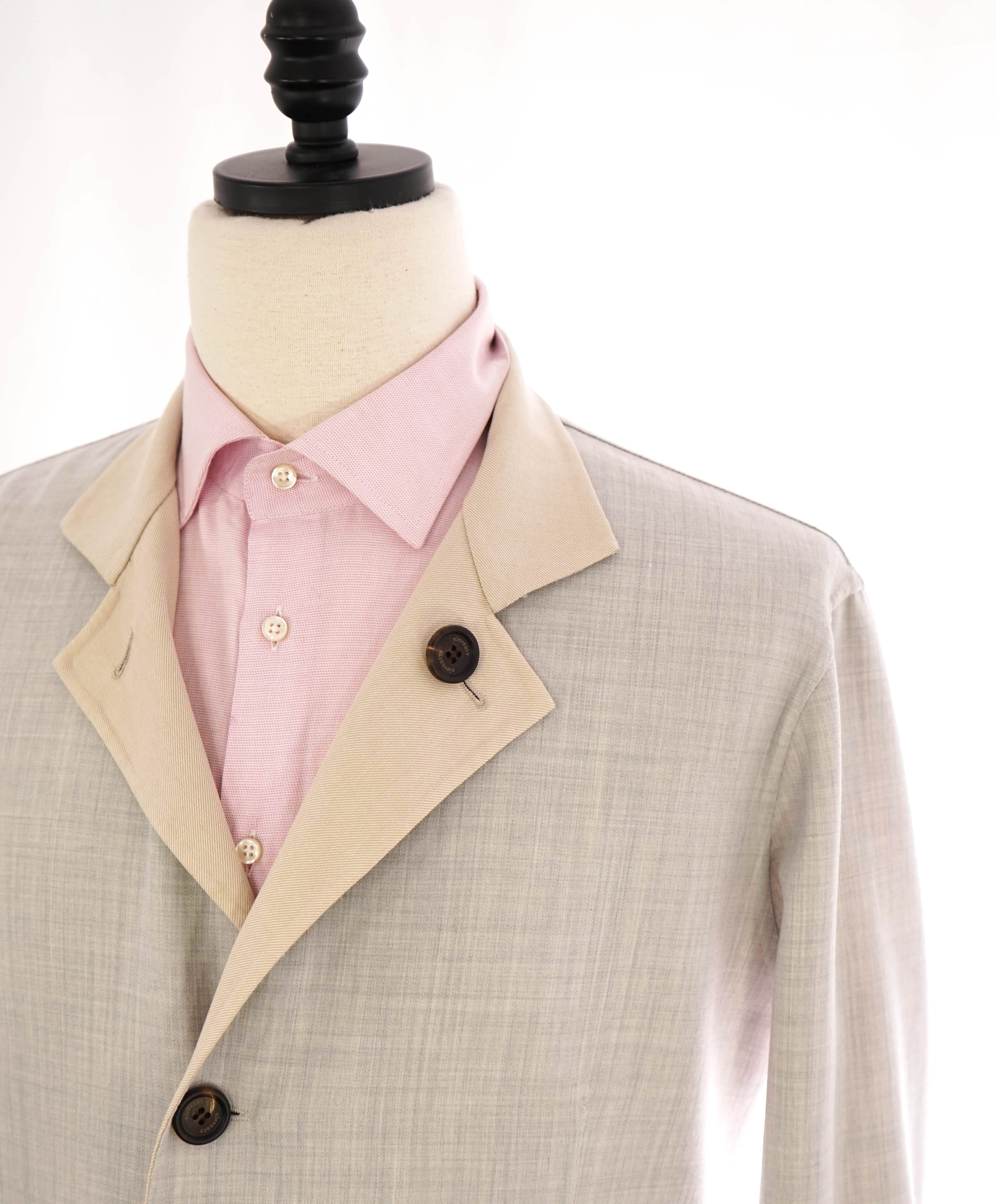 $2,645 ELEVENTY - Single-Breasted Reversible Cotton Blazer Gray/Neutral Coat- 40R