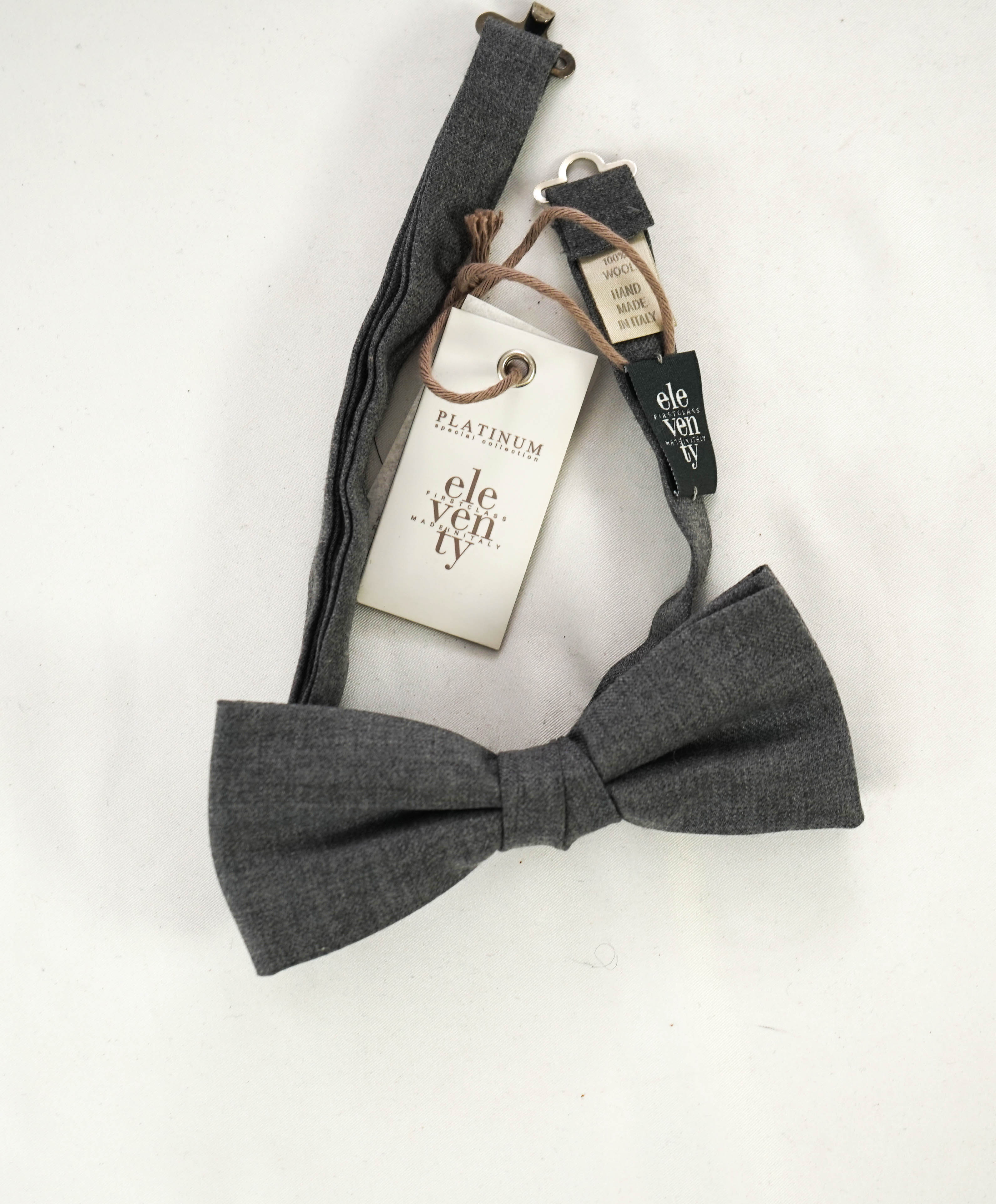 $295 ELEVENTY - Gray Woven PURE WOOL Made In Italy Bow Tie - One Size