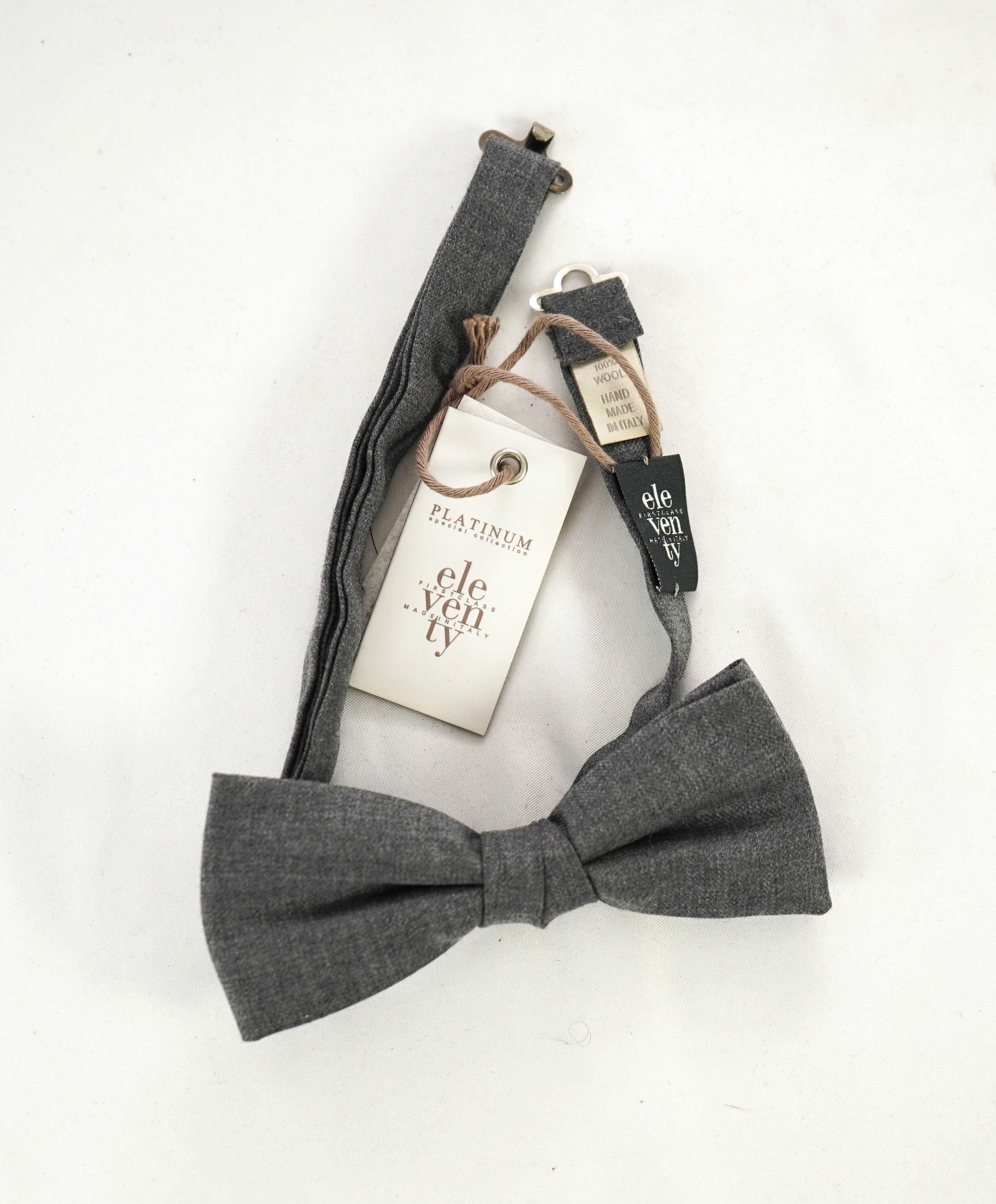 $295 ELEVENTY - Gray Woven PURE WOOL Made In Italy Bow Tie - One Size