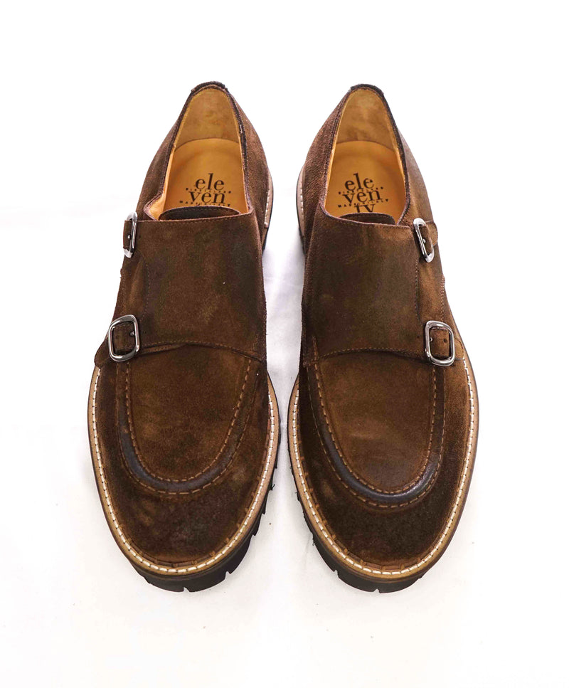 $795 ELEVENTY - Brown Monk Strap Loafers Distressed Brown Suede - 8 US (41EU)