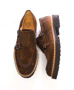 $795 ELEVENTY - Brown Monk Strap Loafers Distressed Brown Suede - 8 US (41EU)