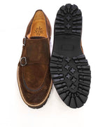 $795 ELEVENTY - Brown Monk Strap Loafers Distressed Brown Suede - 8 US (41EU)