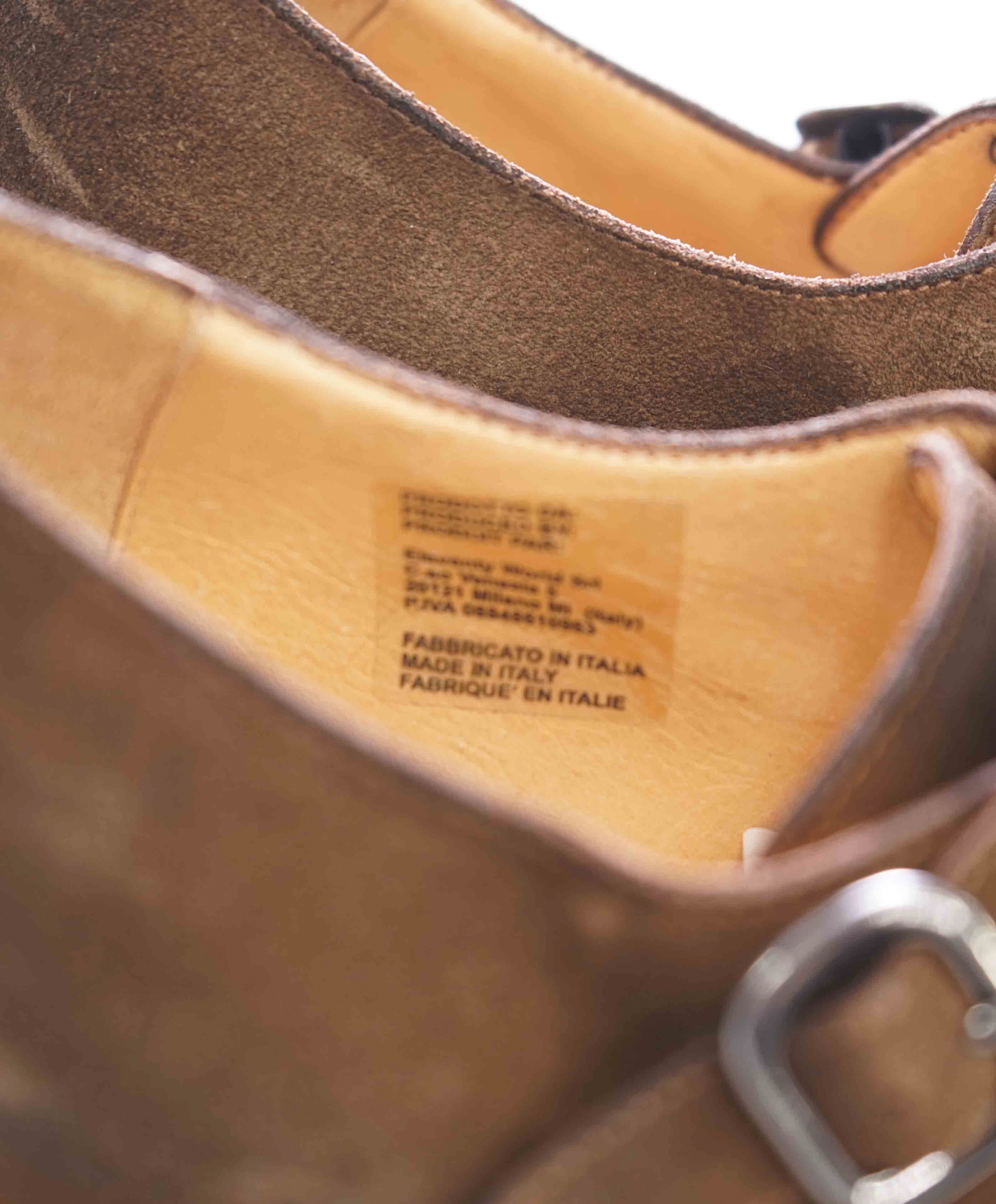 $795 ELEVENTY - Brown Monk Strap Loafers Distressed Brown Suede - 8 US (41EU)