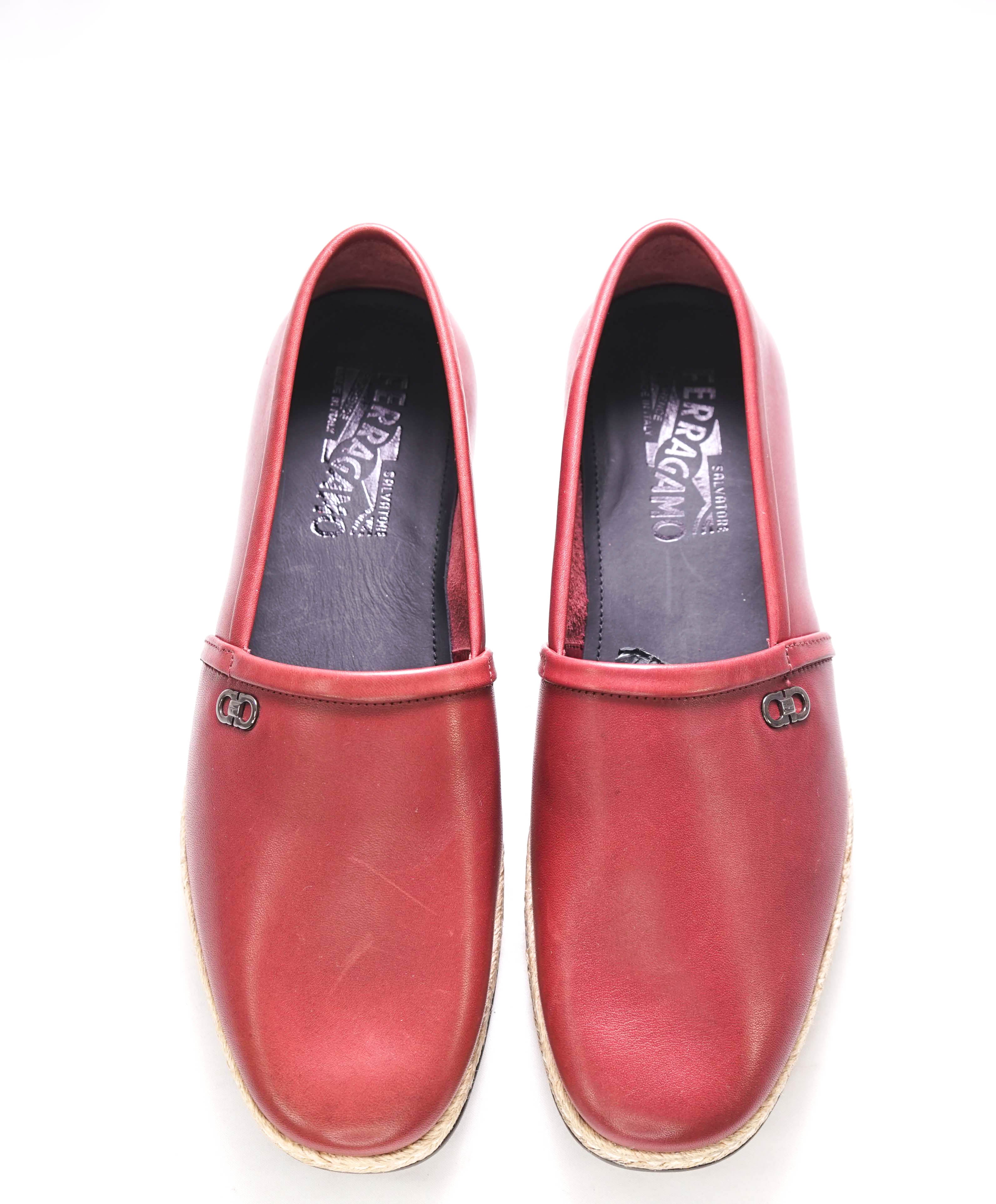 $750 SALVATORE FERRAGAMO - "GIUNONE 2" Red Espadrille Loafer - 8.5 US