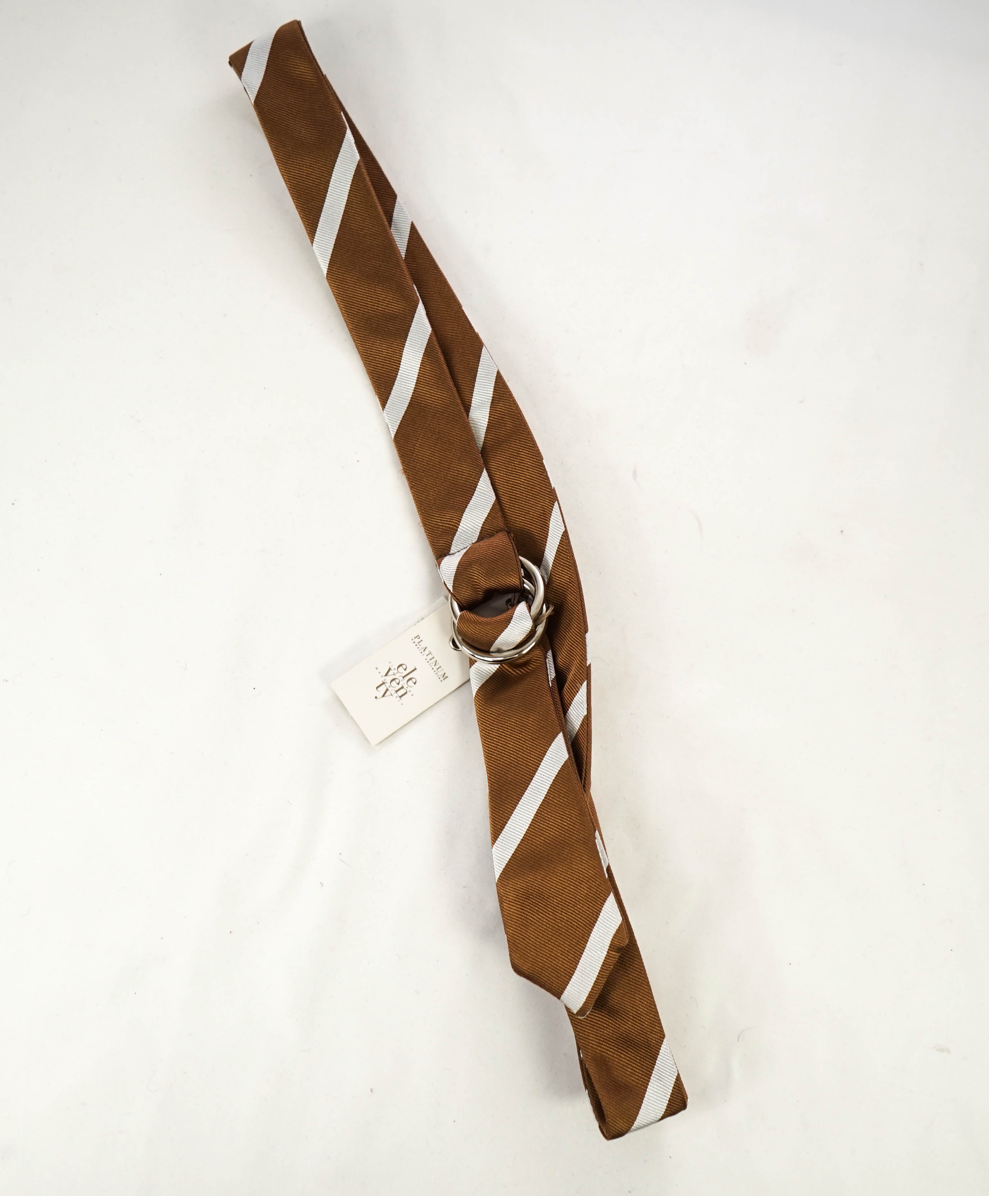 $220 ELEVENTY - Brown/Ivory Stripe PURE SILK Made In Italy O Ring Belt - One Size