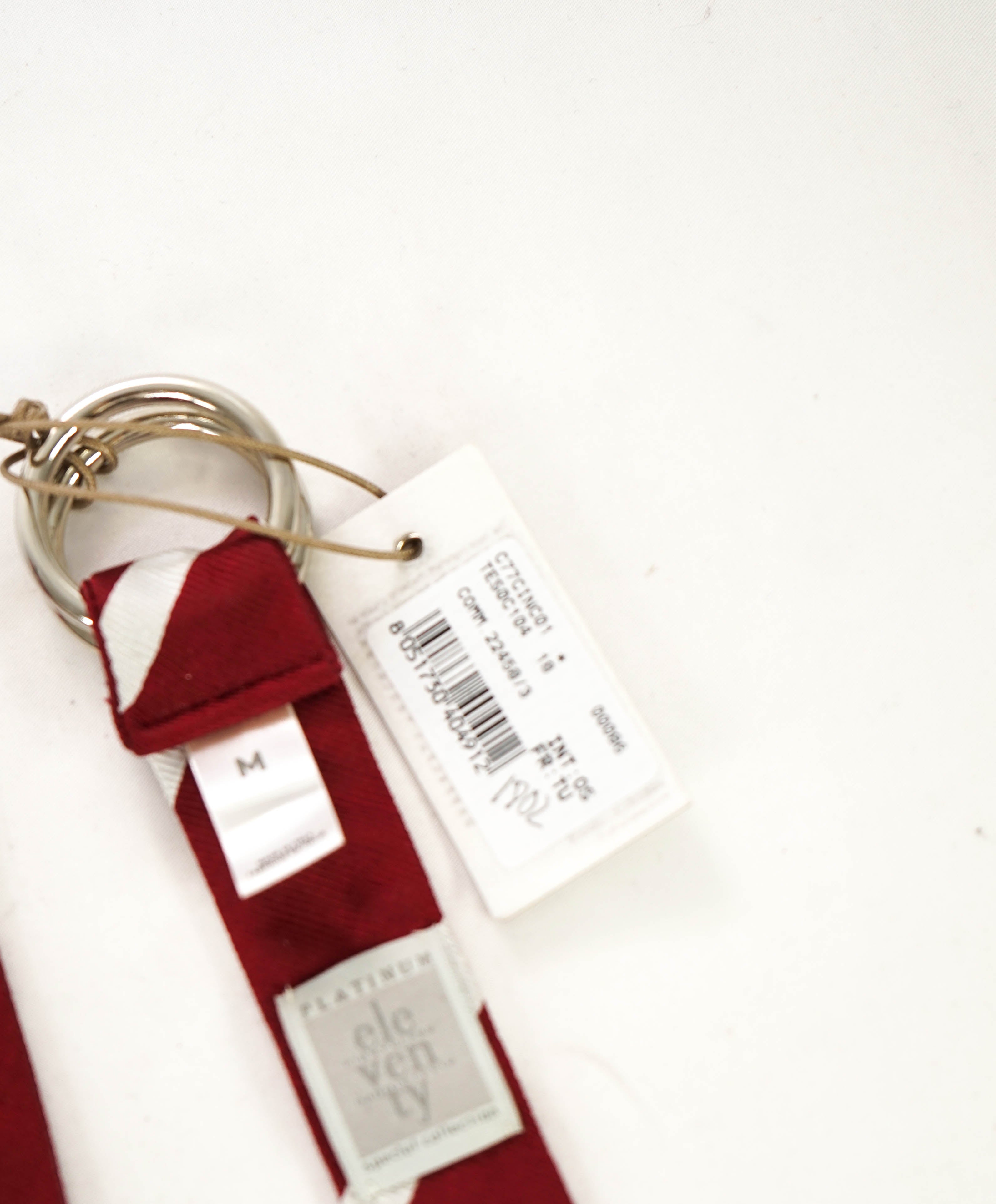 $220 ELEVENTY - Red/Ivory Stripe PURE SILK Made In Italy O Ring Belt - One Size