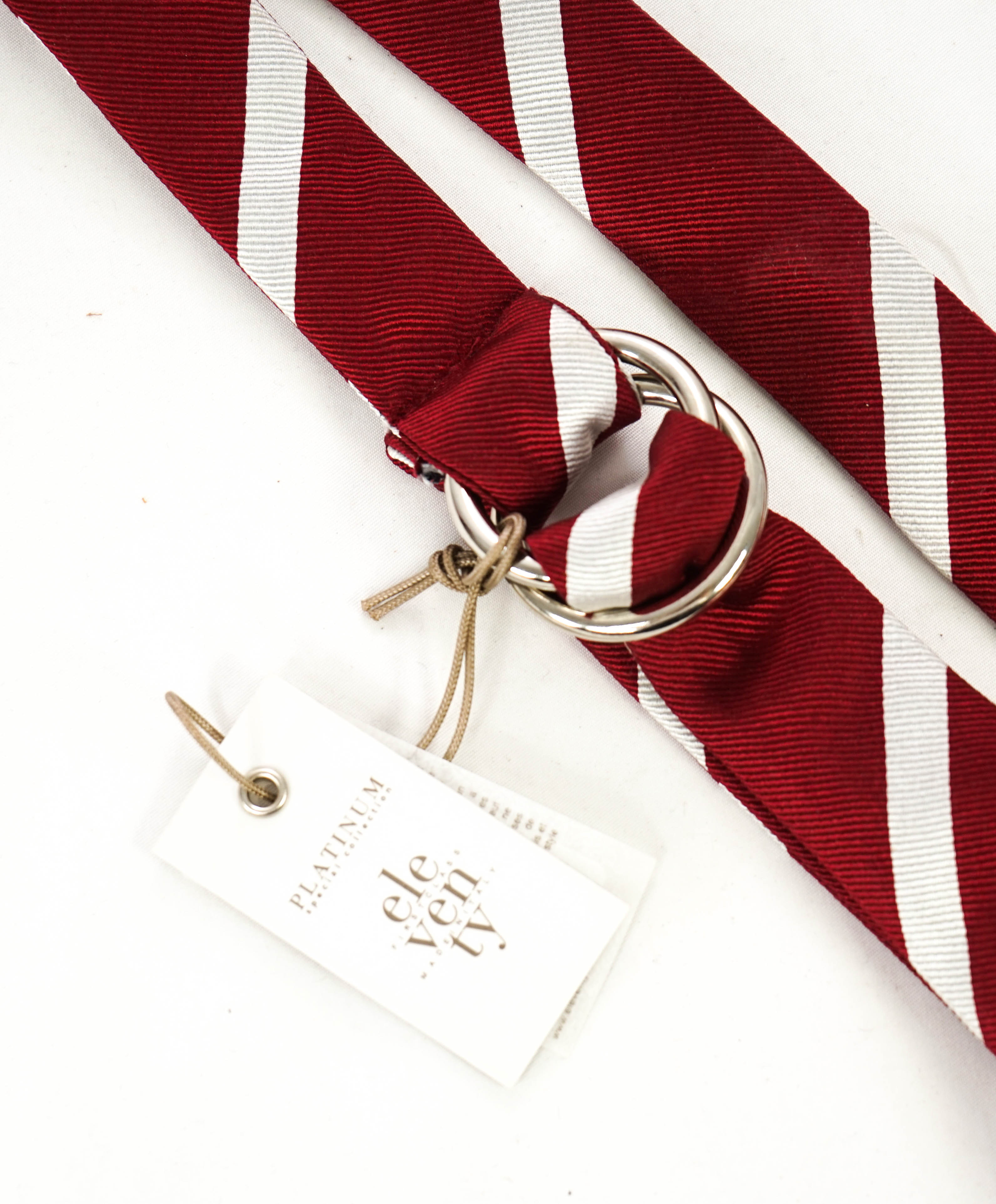 $220 ELEVENTY - Red/Ivory Stripe PURE SILK Made In Italy O Ring Belt - One Size