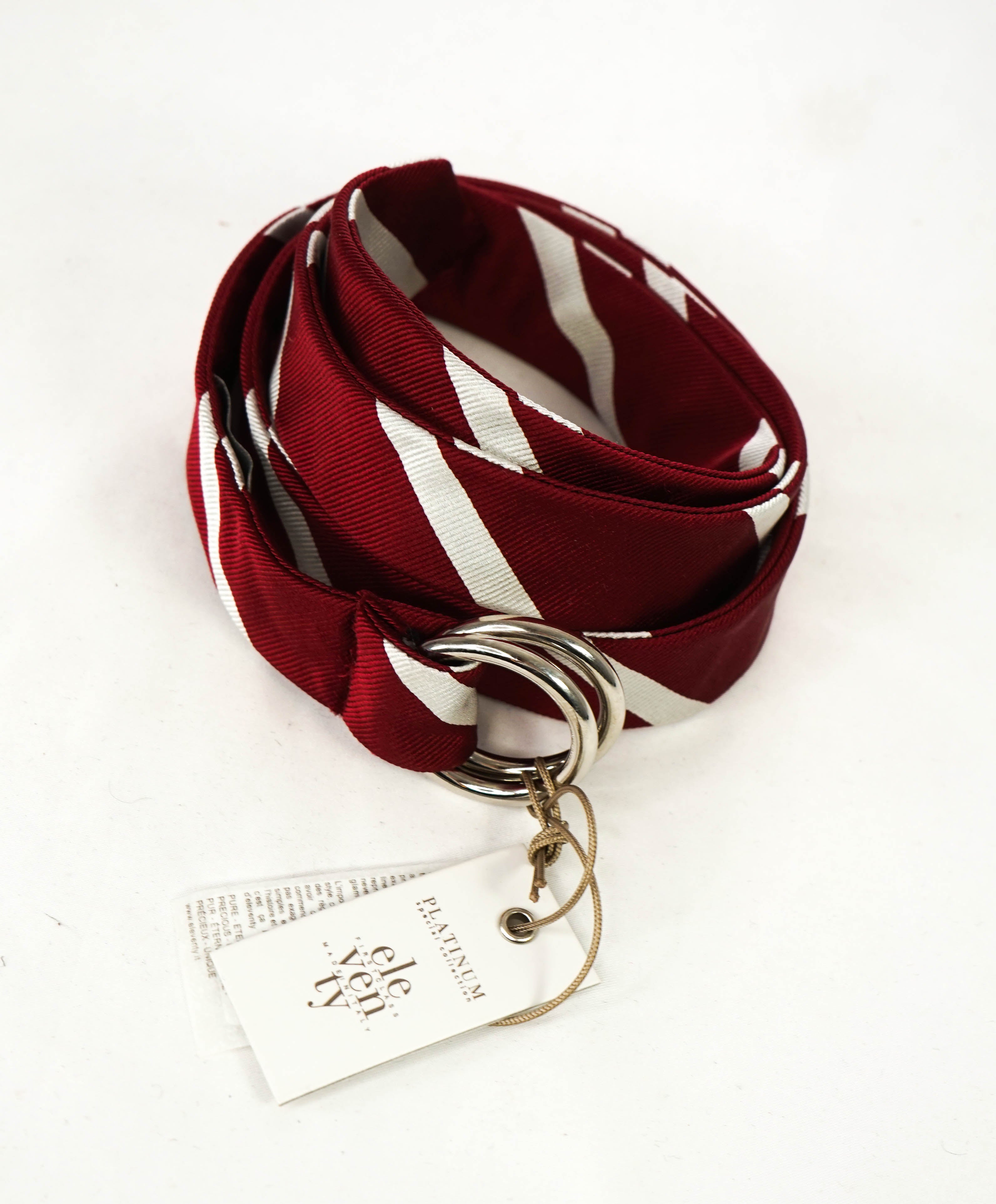 $220 ELEVENTY - Red/Ivory Stripe PURE SILK Made In Italy O Ring Belt - One Size