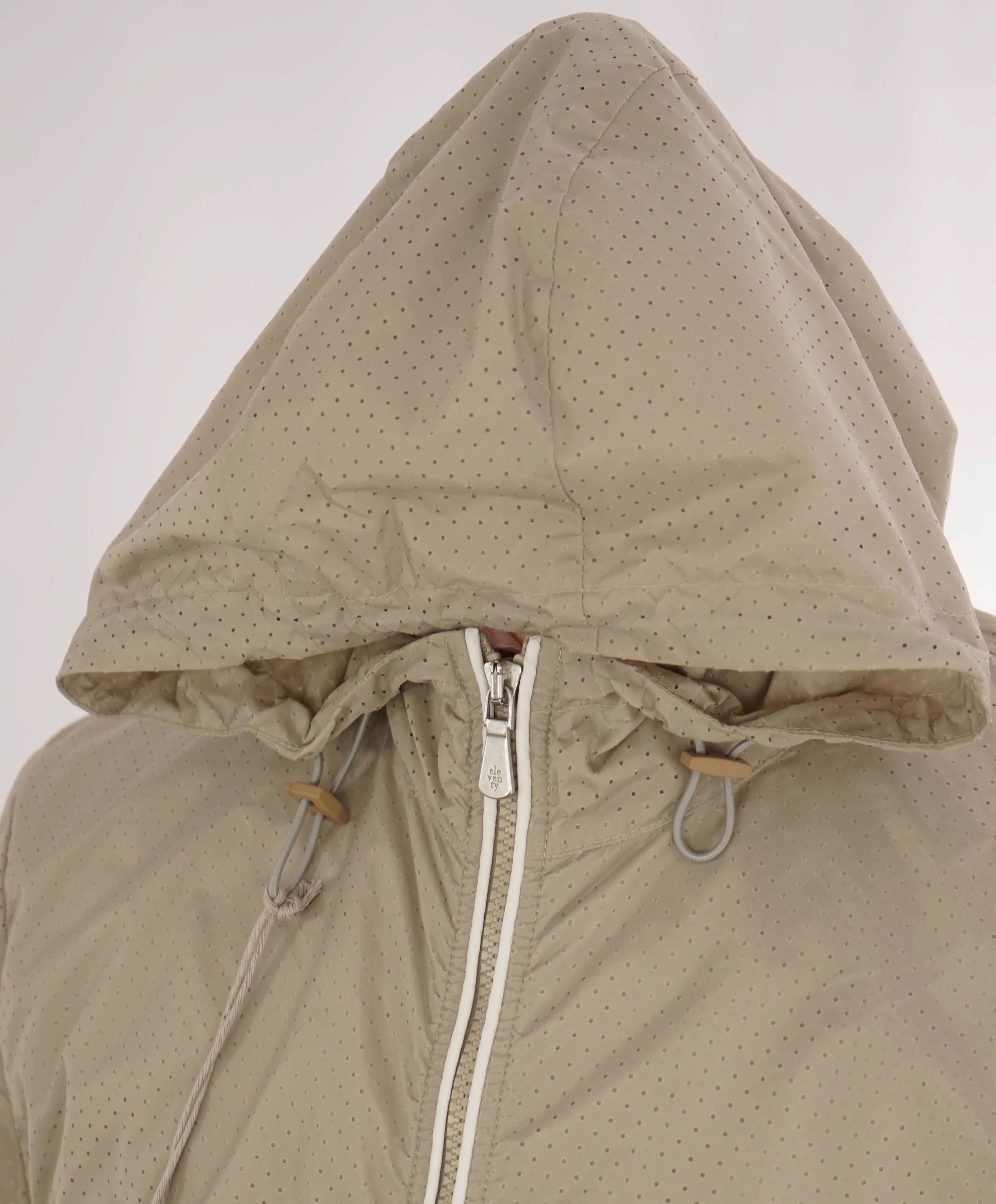 $1,645 ELEVENTY - Neutral Perforated Nylon Hooded Rain Jacket Coat- 40R