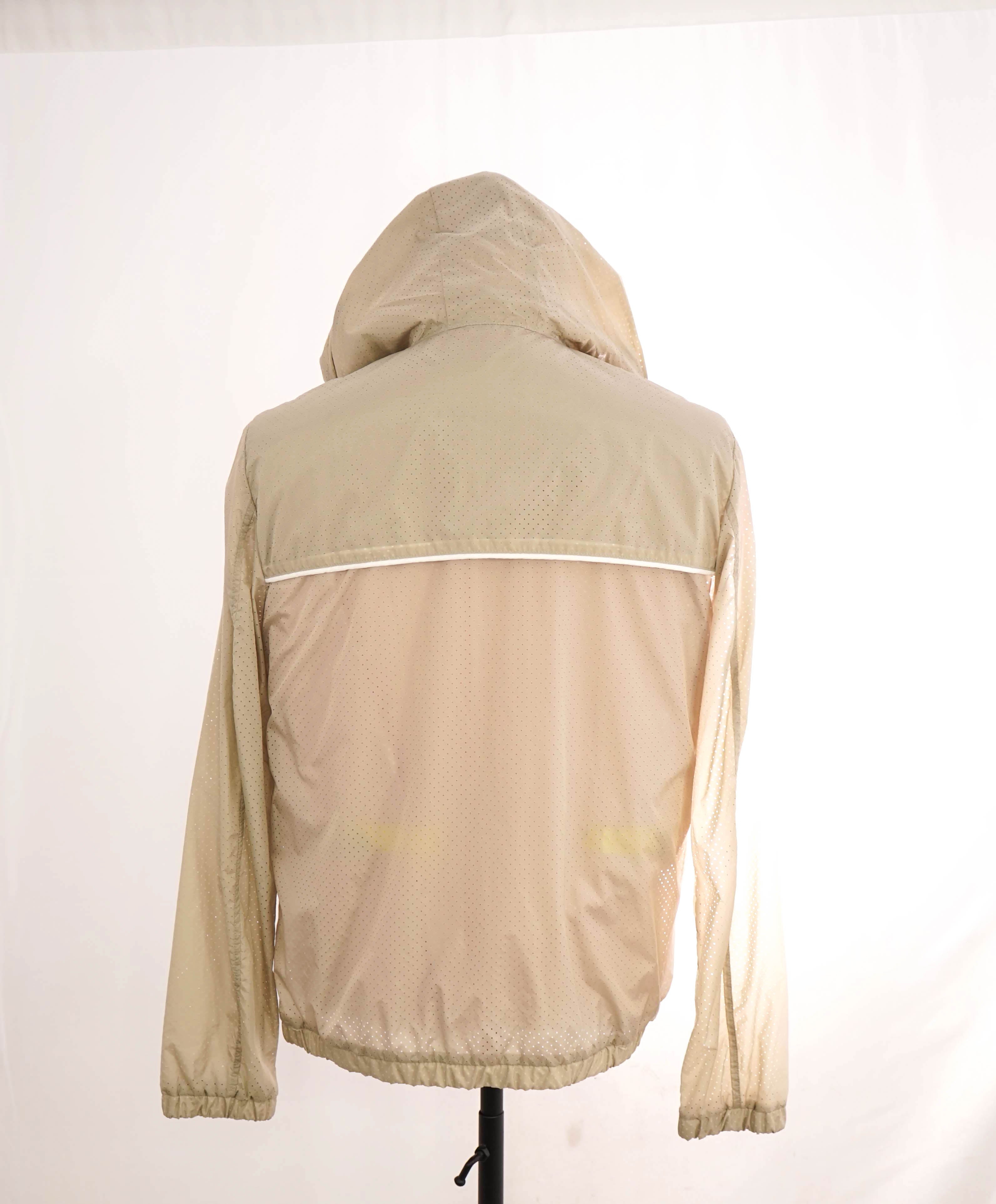 $1,645 ELEVENTY - Neutral Perforated Nylon Hooded Rain Jacket Coat- 40R