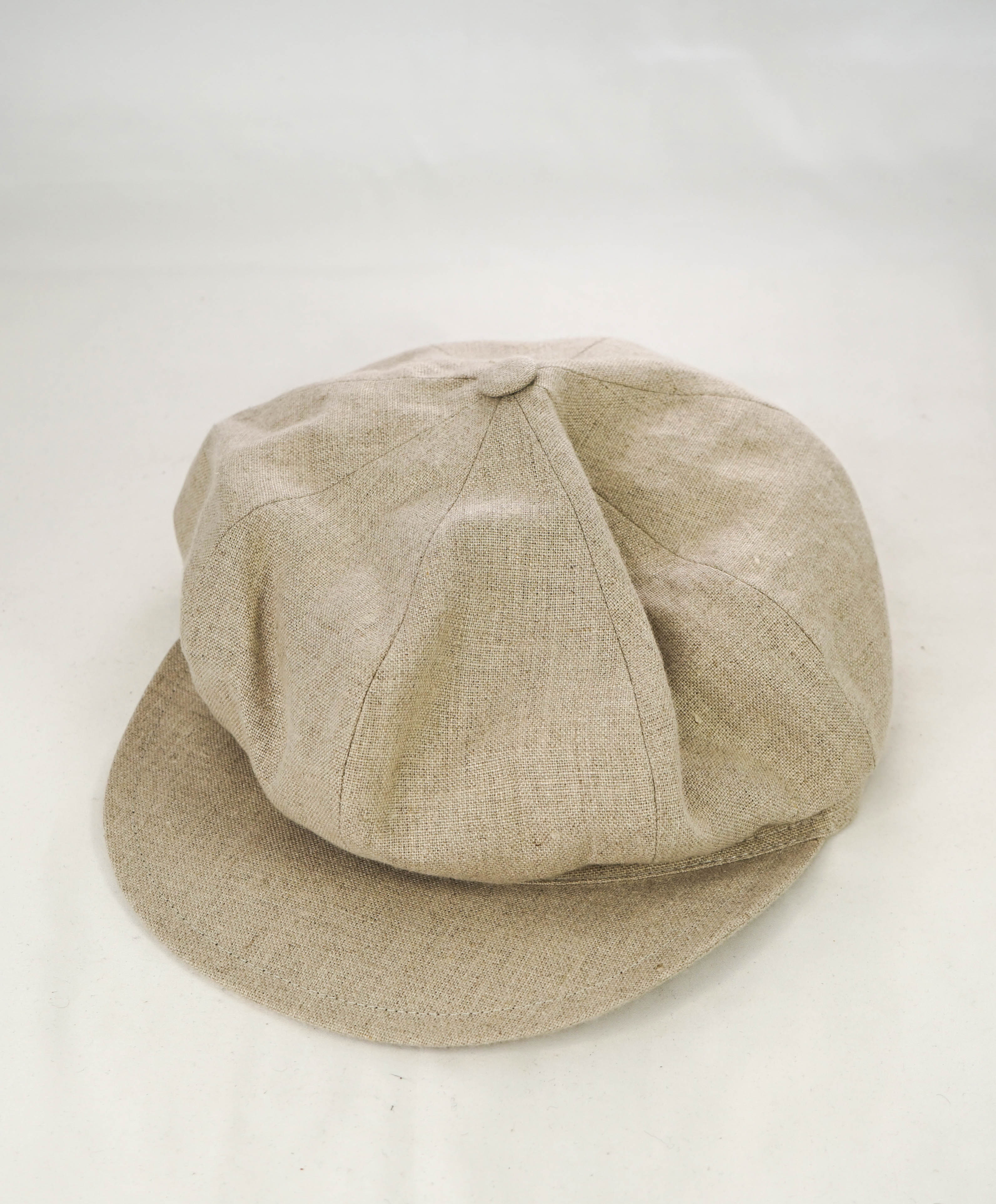 $395 ELEVENTY - Neutral PURE LINEN Cap Hat - (58)