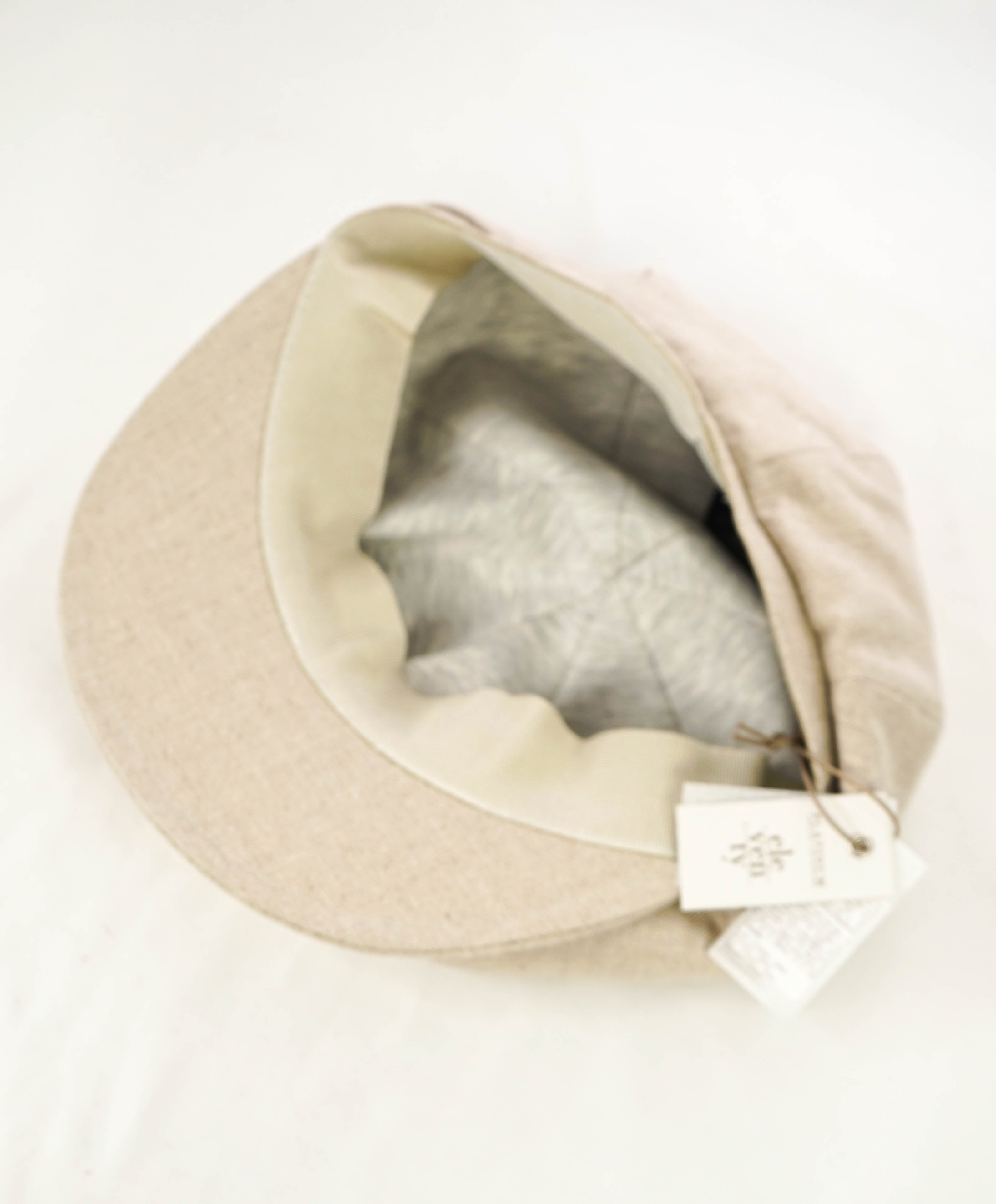 $395 ELEVENTY - Neutral PURE LINEN Cap Hat - (58)