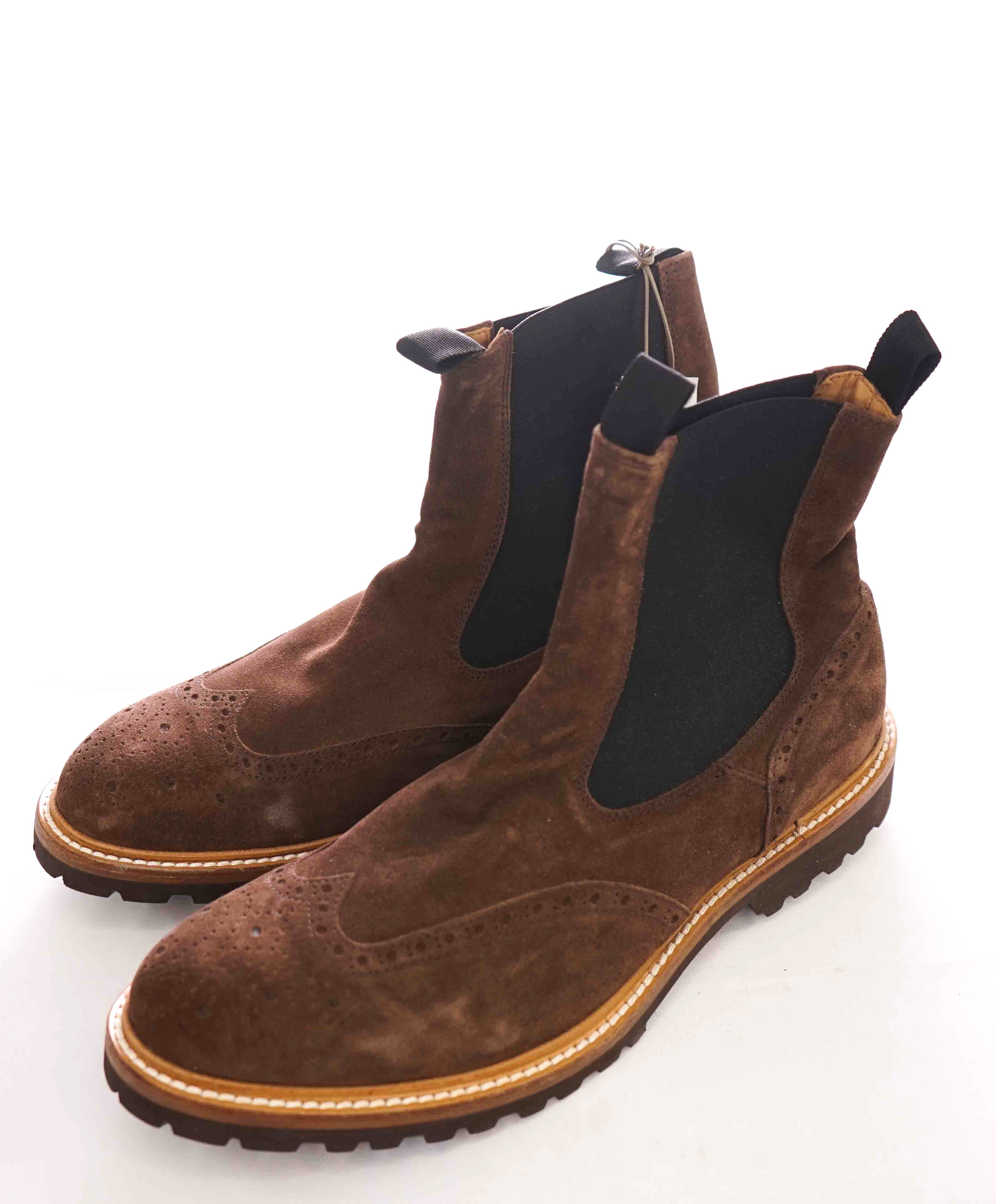 $695 ELEVENTY - Brown Brogued Elasticated Side-Panel Boots - 11 US (44EU)