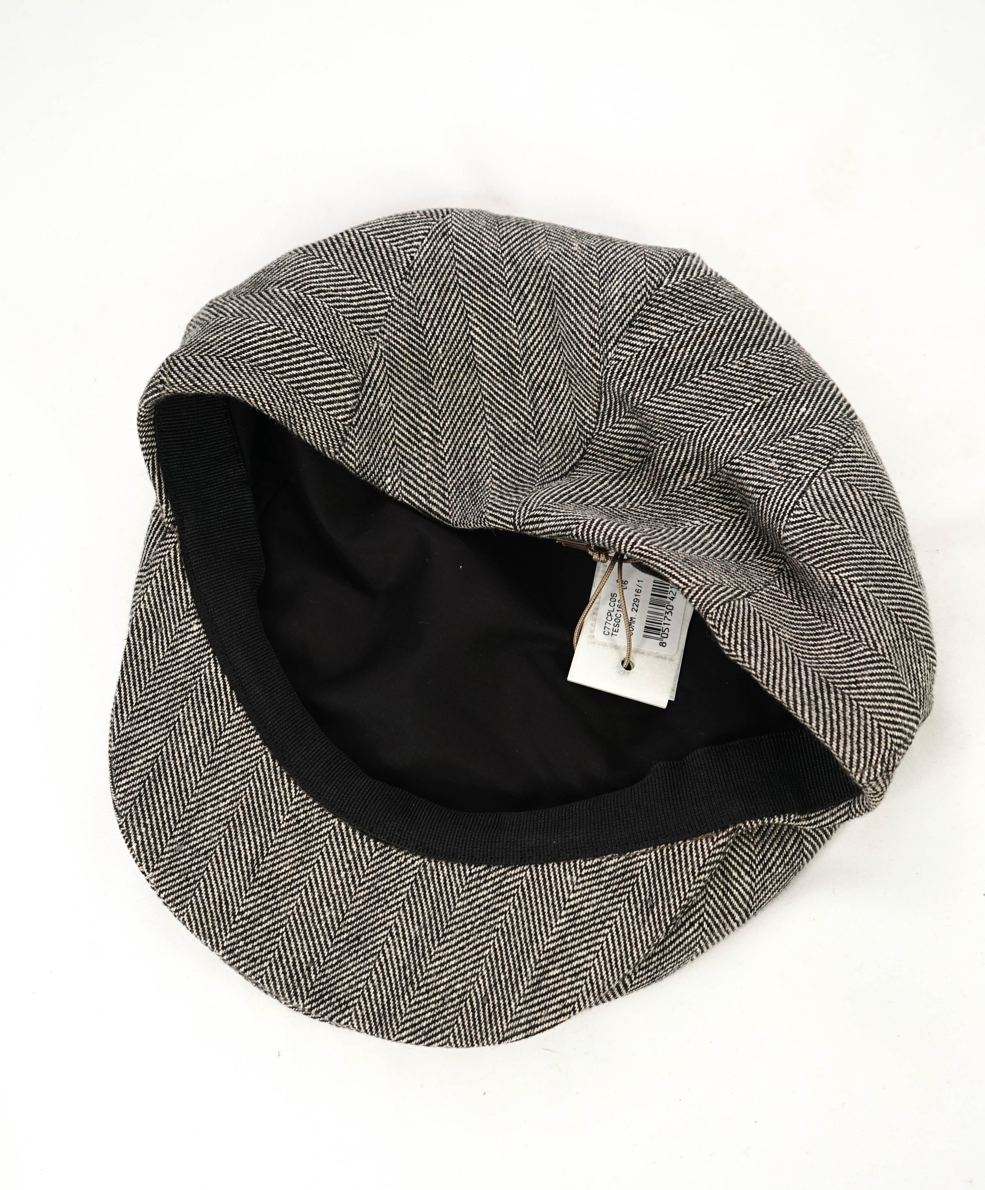 $395 ELEVENTY - Neutral Gray PURE LINEN Cap Hat - L (Large)