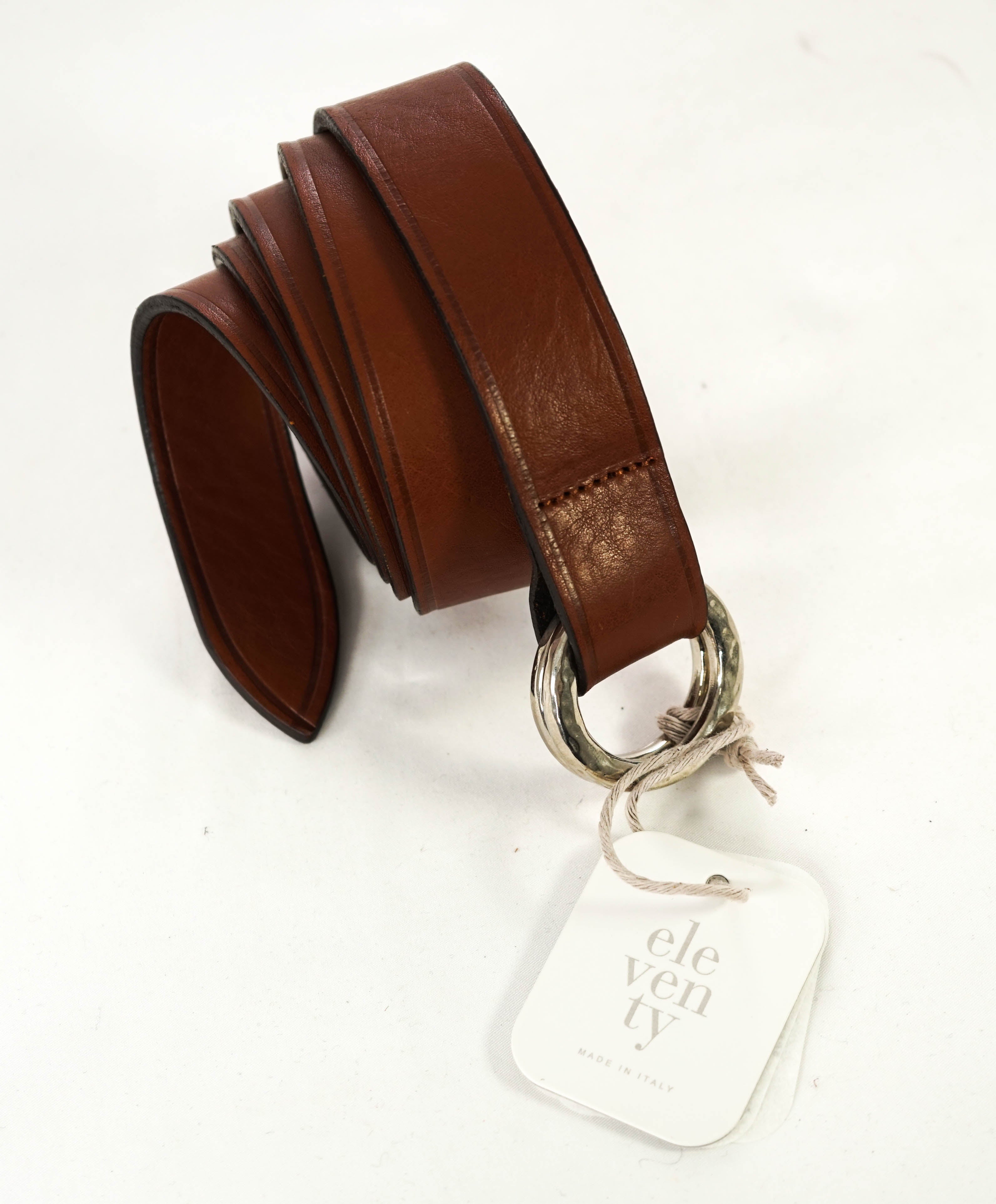 $345 ELEVENTY - Brown Soft Leather Made In Italy O Ring Belt - 34W (95)