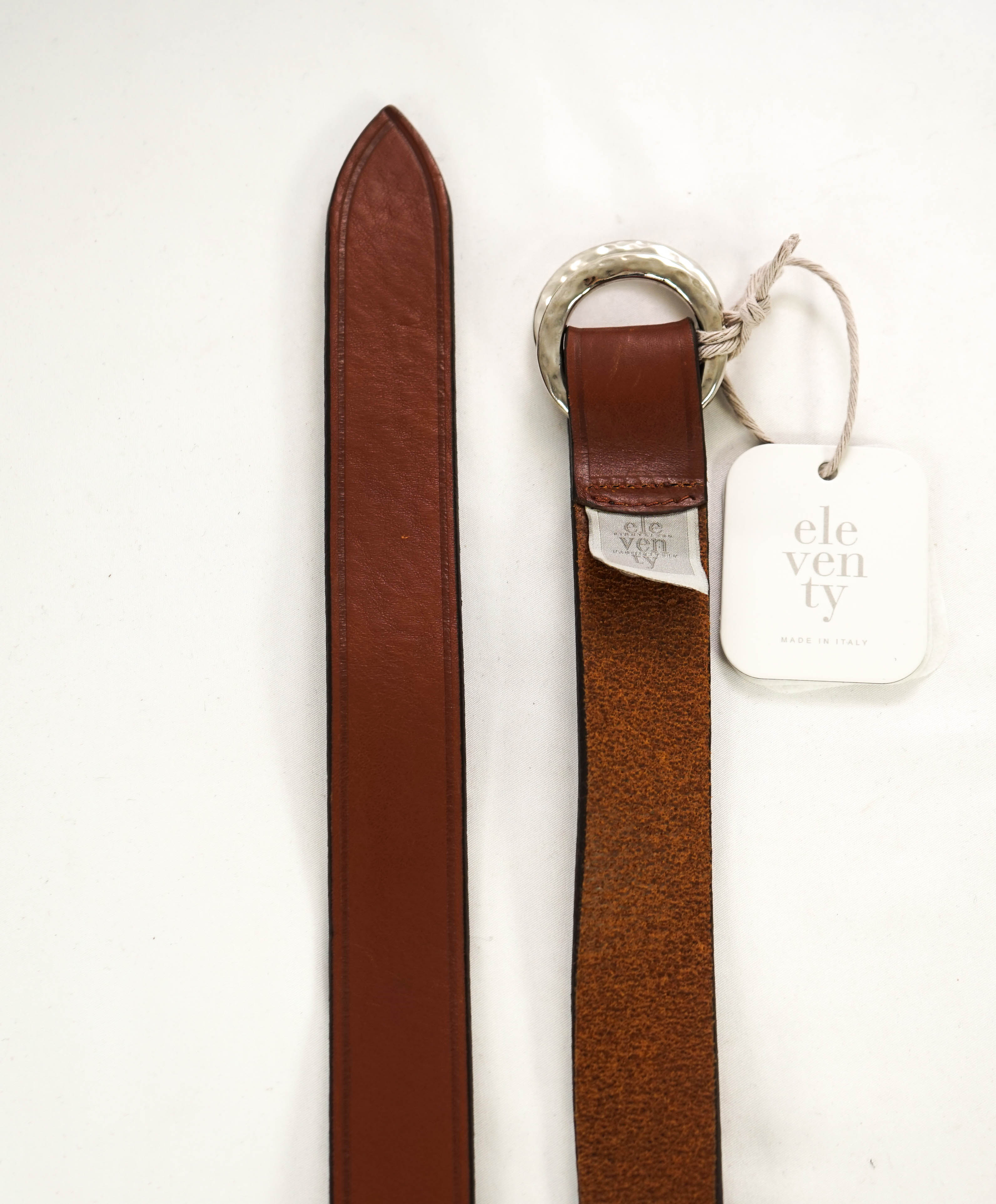 $345 ELEVENTY - Brown Soft Leather Made In Italy O Ring Belt - 34W (95)