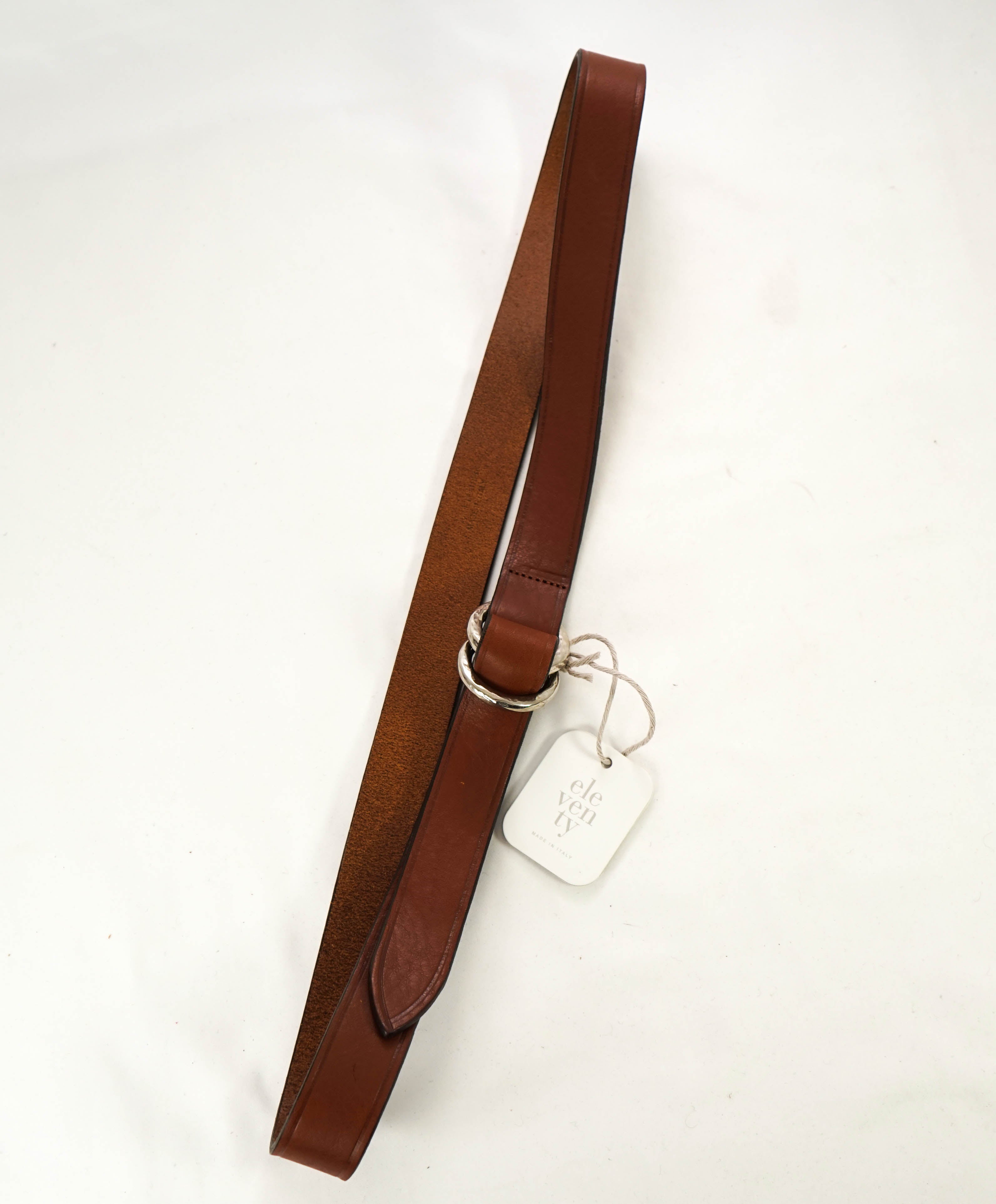 $345 ELEVENTY - Brown Soft Leather Made In Italy O Ring Belt - 34W (95)