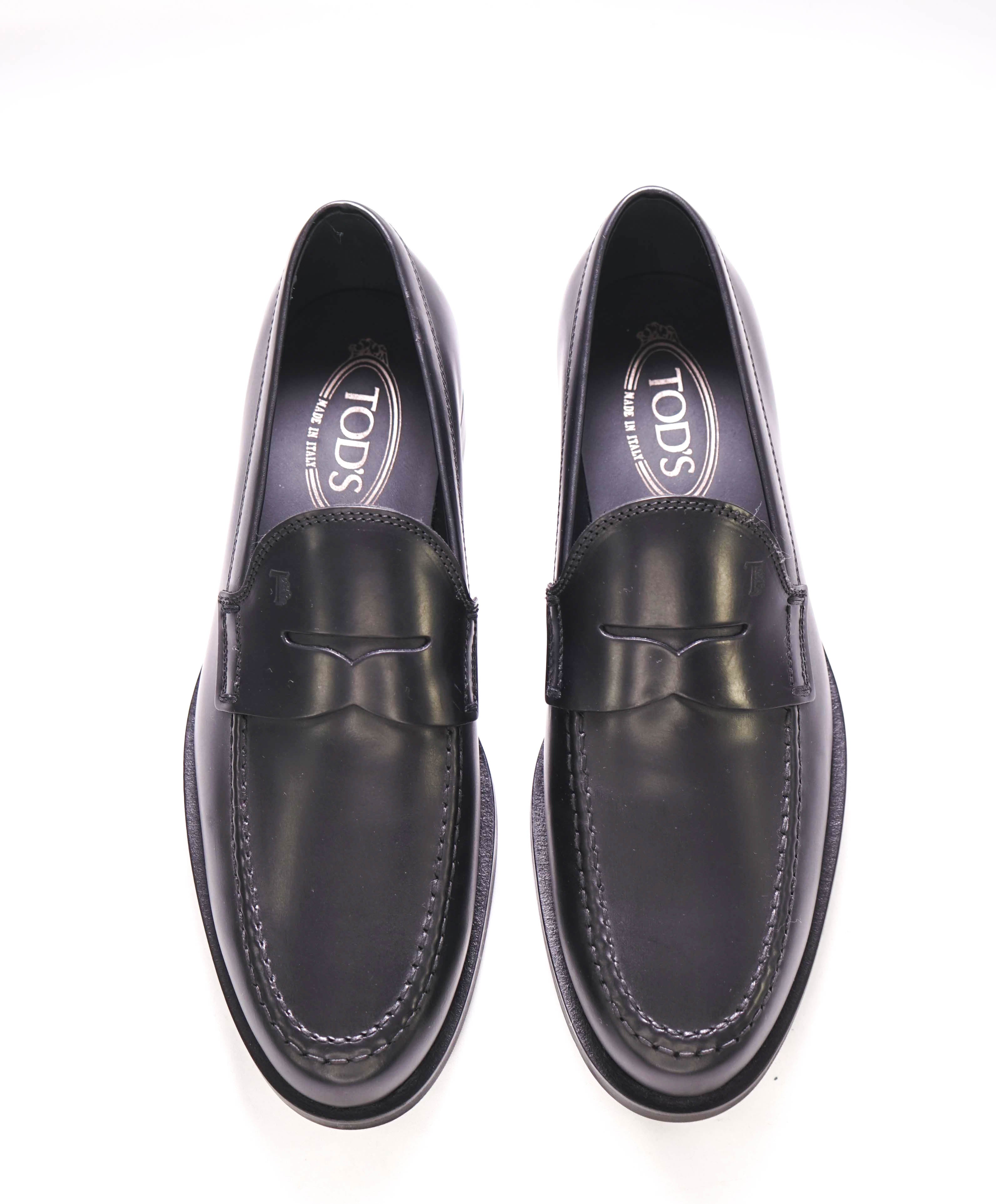 TOD’S - “Boston” Black Logo Embossed Vamp Penny Loafers - 7.5 US