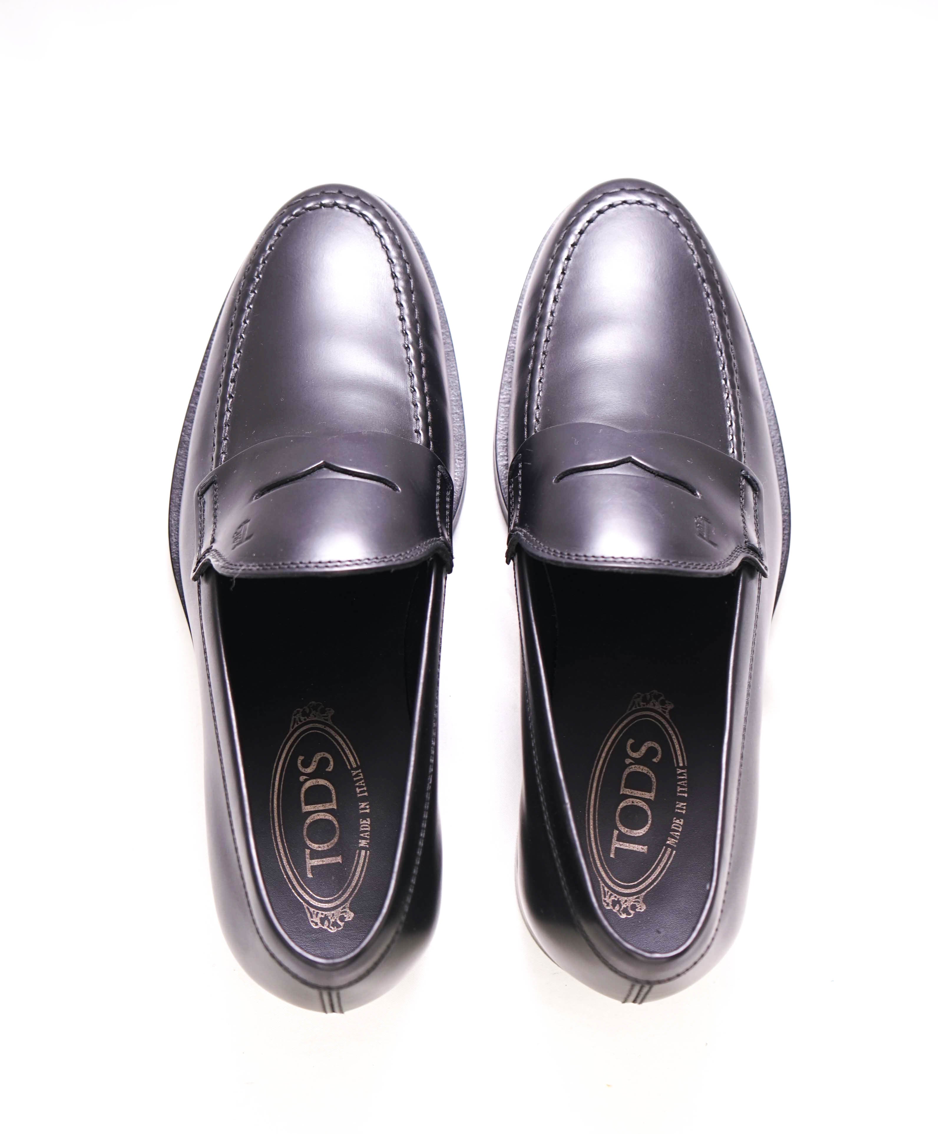 TOD’S - “Boston” Black Logo Embossed Vamp Penny Loafers - 7.5 US