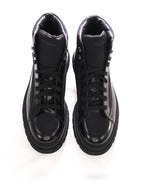 $1,520 PRADA - Mens Combat Boots Black Leather Hook Eye Hiking Derby- 10 US (9)