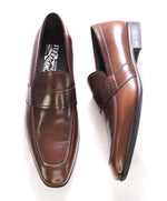 $850 SALVATORE FERRAGAMO - “GOLIATH" Gancini Embossed Loafer Brown Leather - 12 D