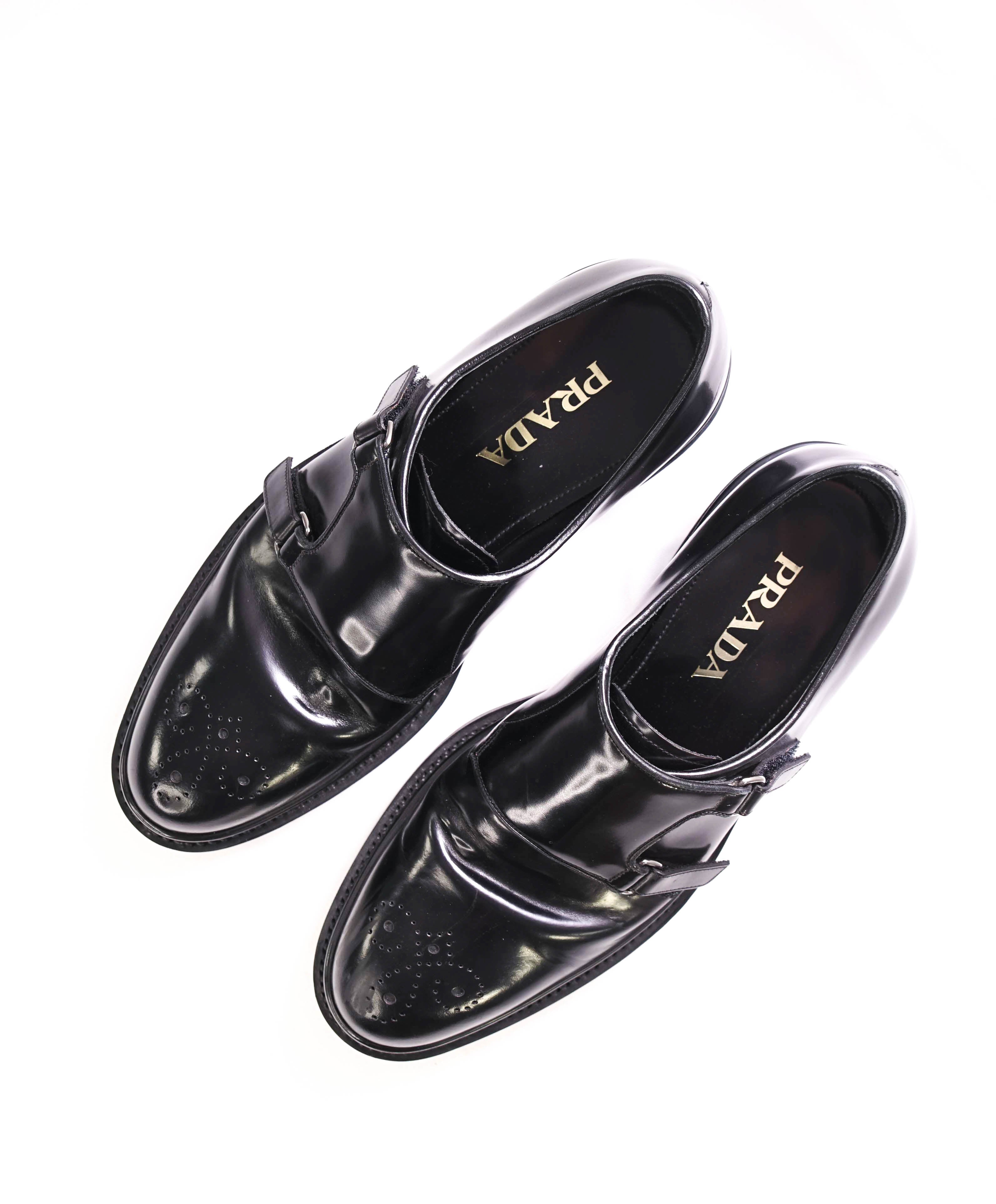 $1,150 PRADA - Black Monk Strap Brogue Leather Lug Sole Loafers - 10.5 US (9.5 Prada)