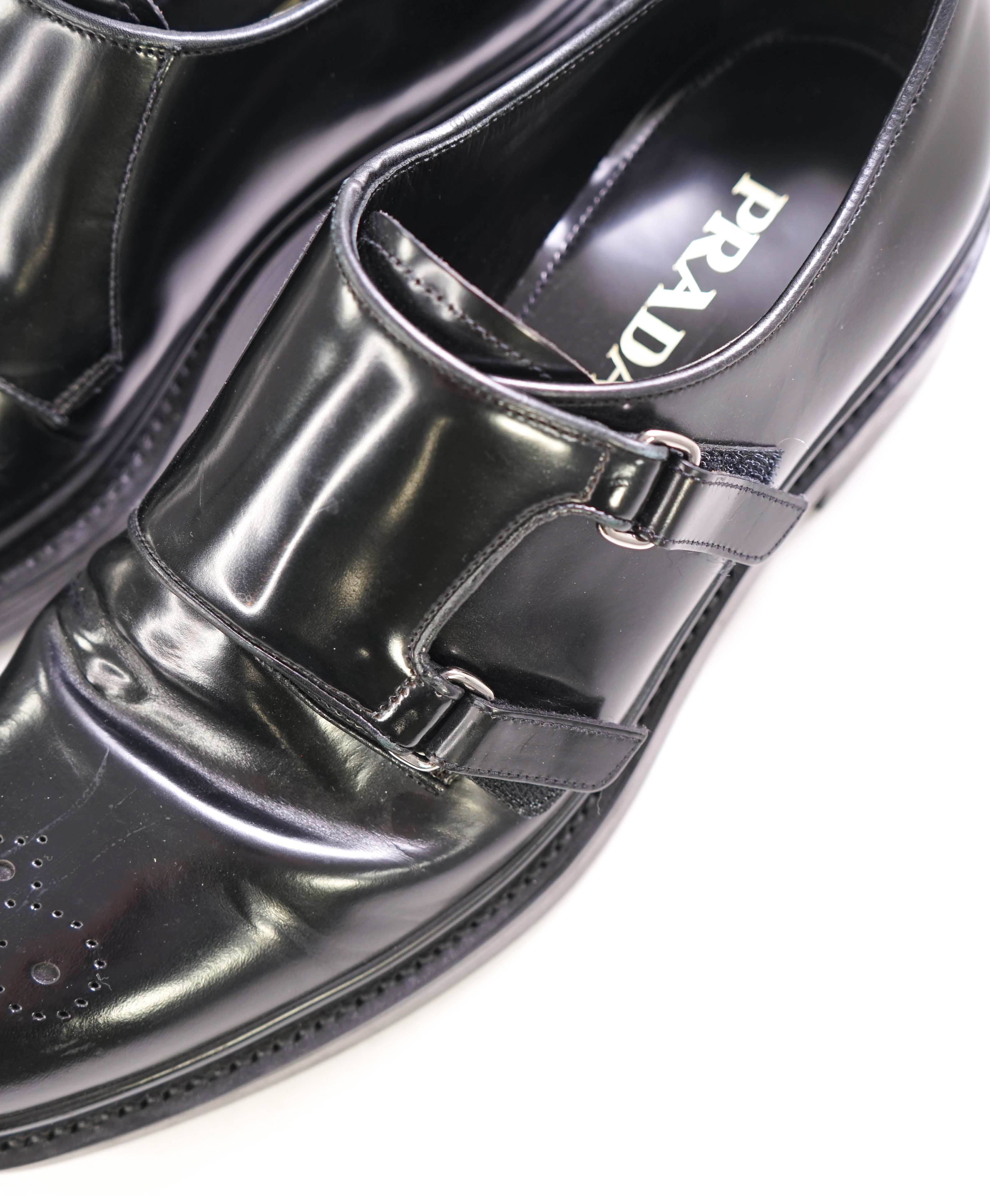 $1,150 PRADA - Black Monk Strap Brogue Leather Lug Sole Loafers - 10.5 US (9.5 Prada)