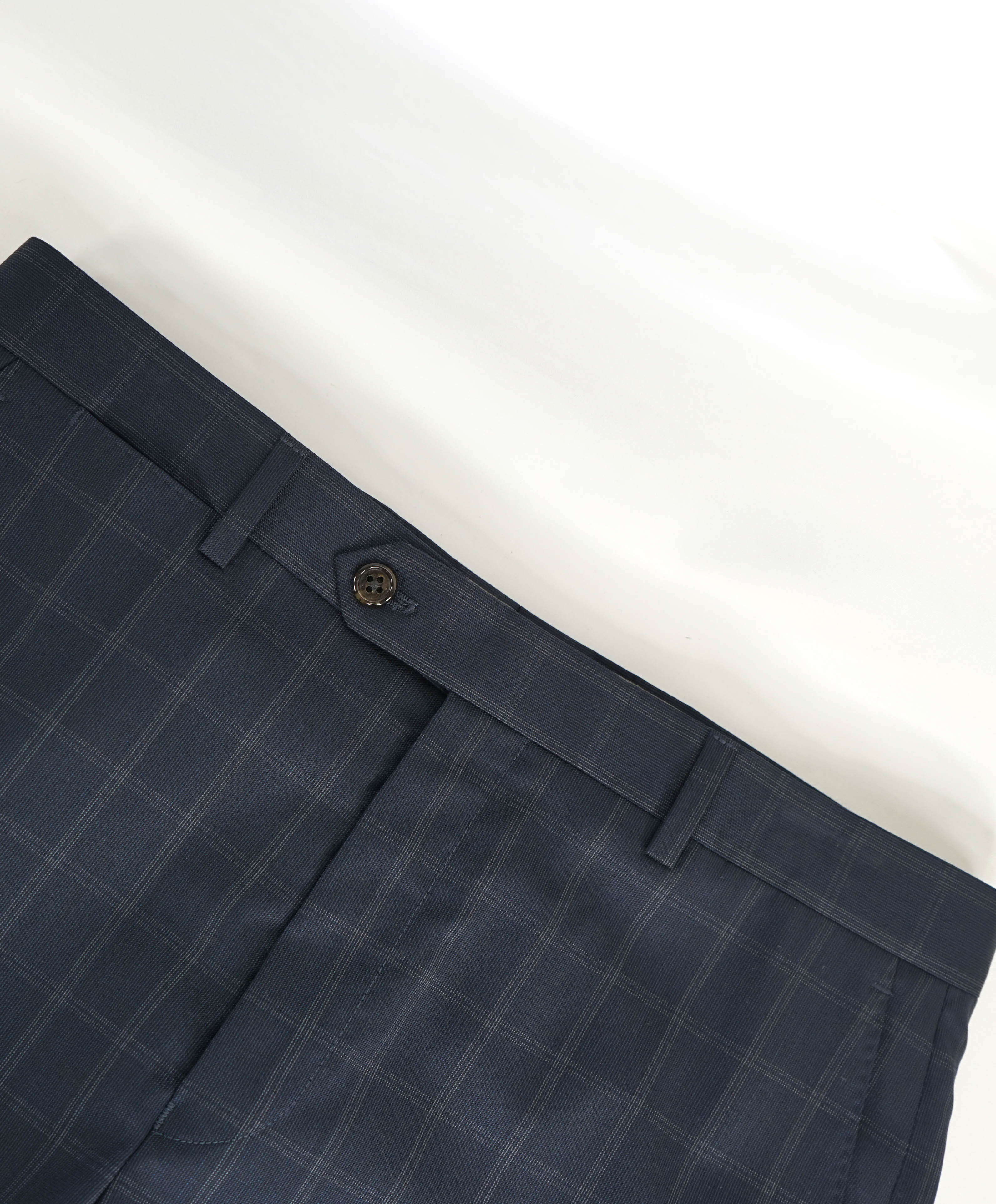 TODD SNYDER - Blue / Gray Check Flat Front Wool Dress Pants - 32W