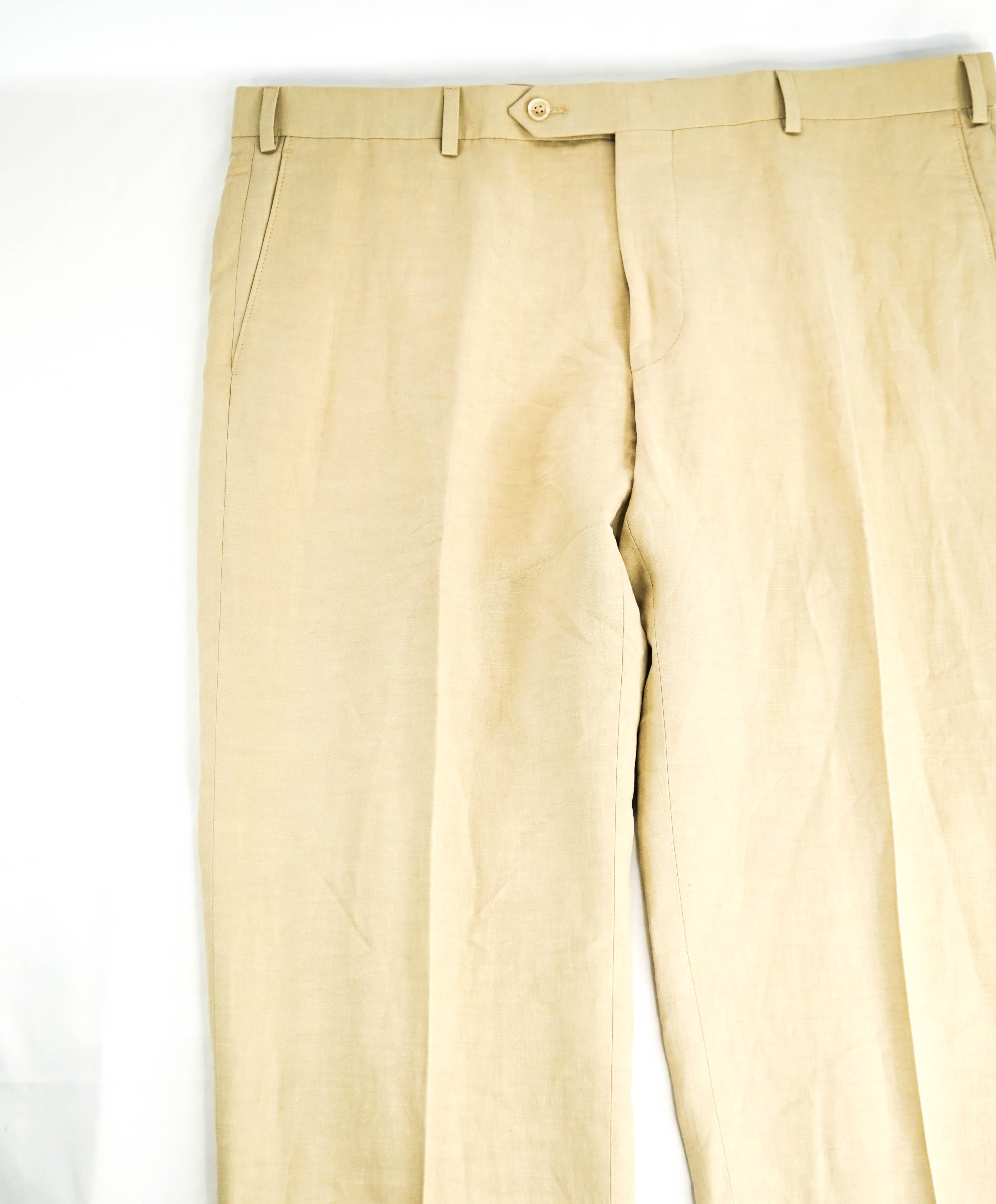 SAKS FIFTH AVE by SAMUELSOHN-  Linen & Silk Beige Flat Front Pants - 40W