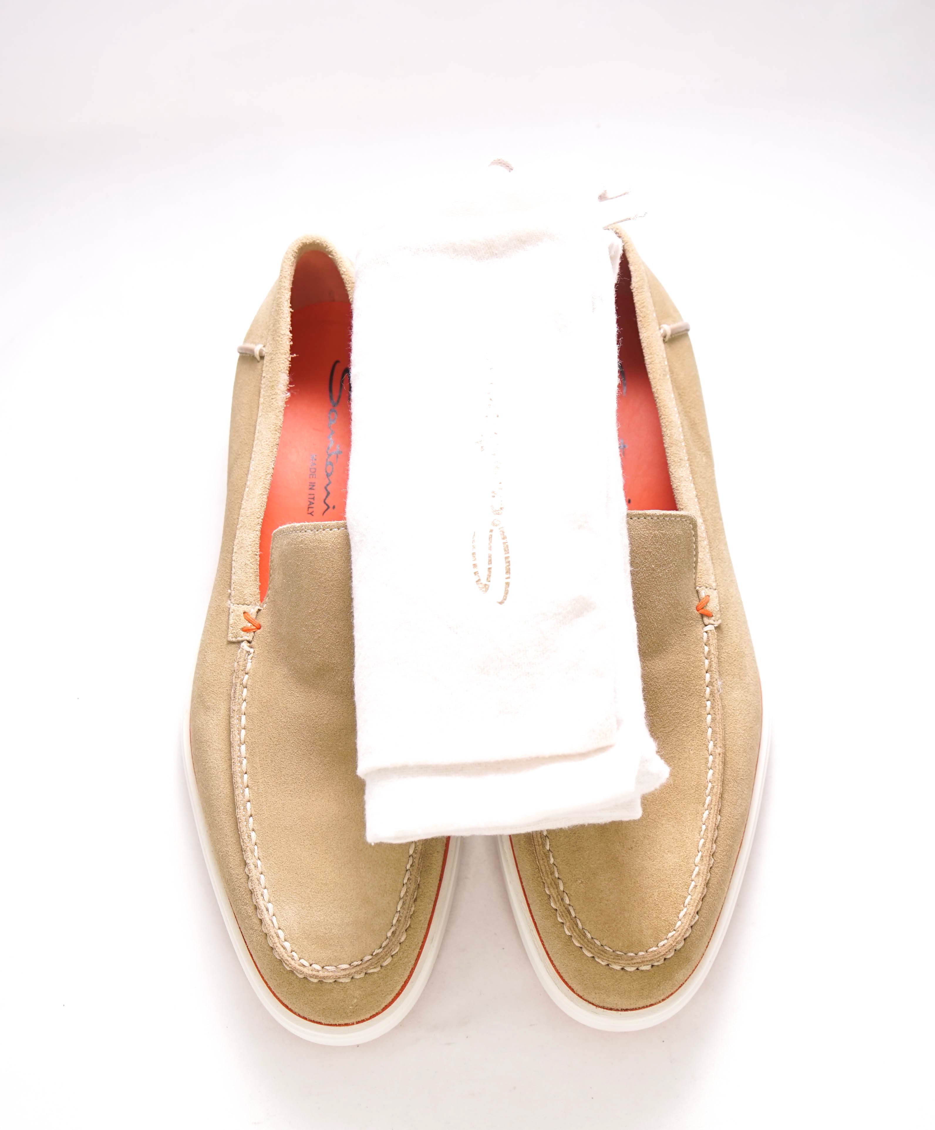 $730 SANTONI - "DETROIT" Light Brown Suede Soft Slip-On Loafers - 8.5 D US