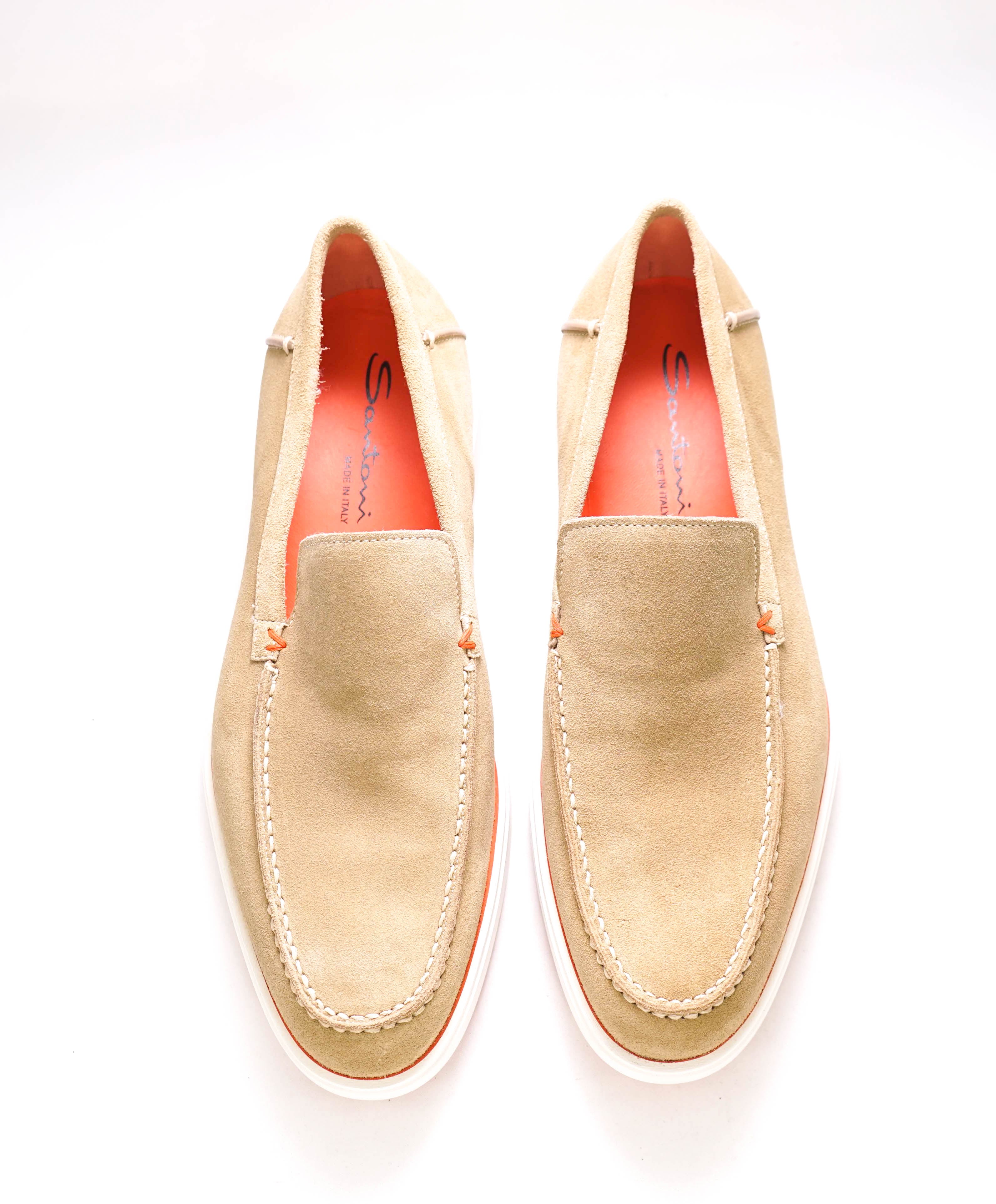 $730 SANTONI - "DETROIT" Light Brown Suede Soft Slip-On Loafers - 8.5 D US