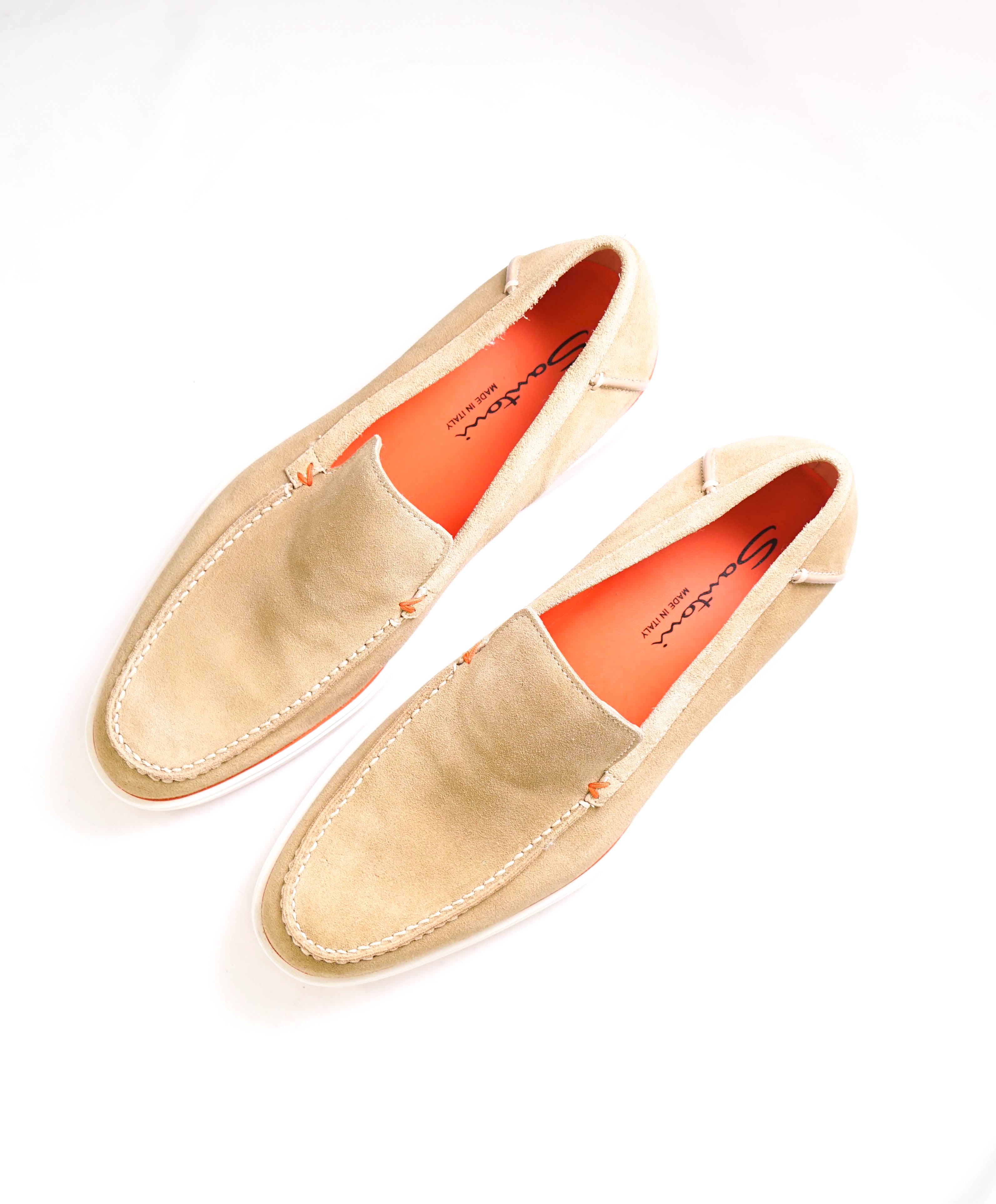 $730 SANTONI - "DETROIT" Light Brown Suede Soft Slip-On Loafers - 8.5 D US