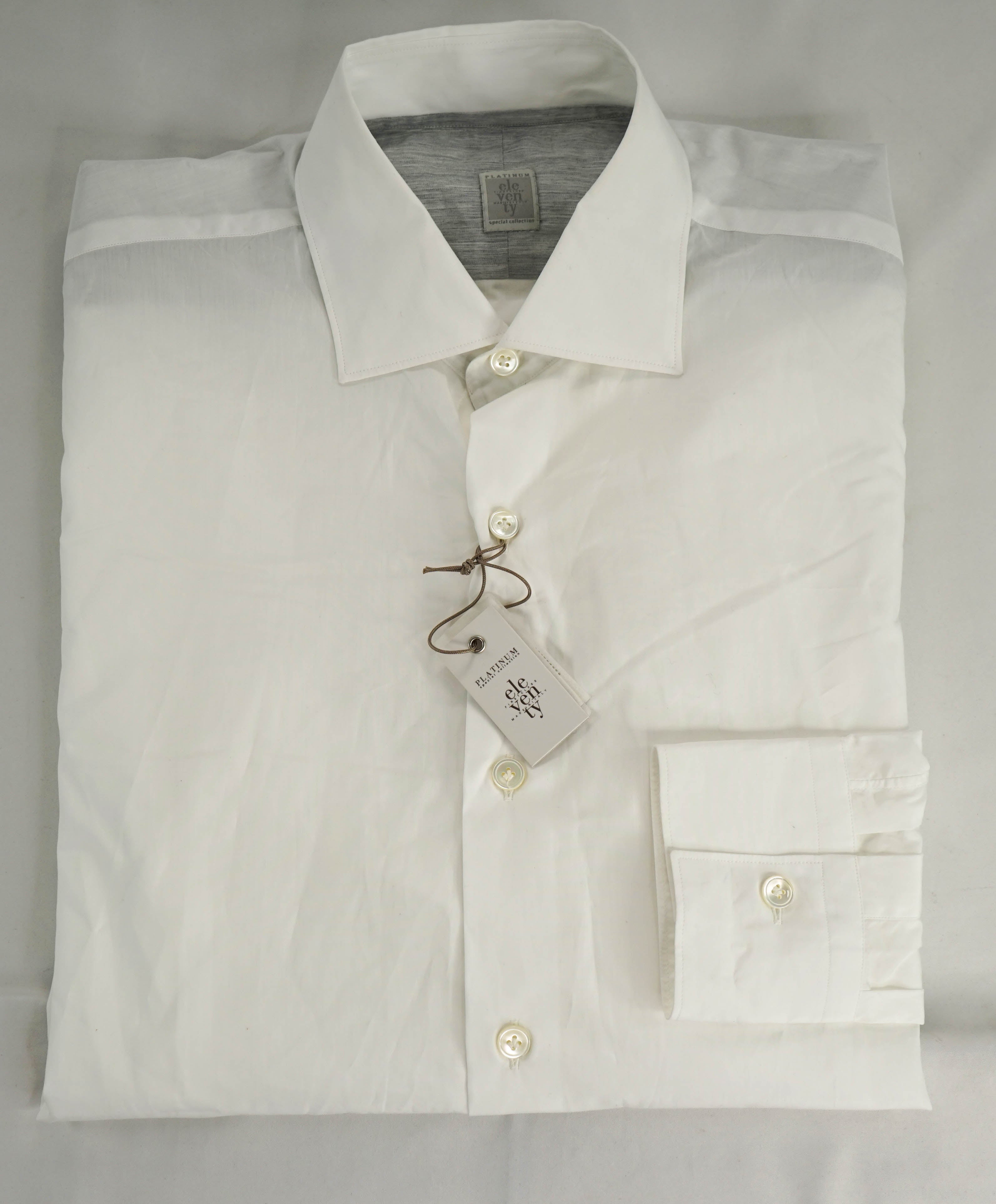 $395 ELEVENTY - *Spread Collar* Slim-Cotton Poplin White Dress Shirt - L (42)