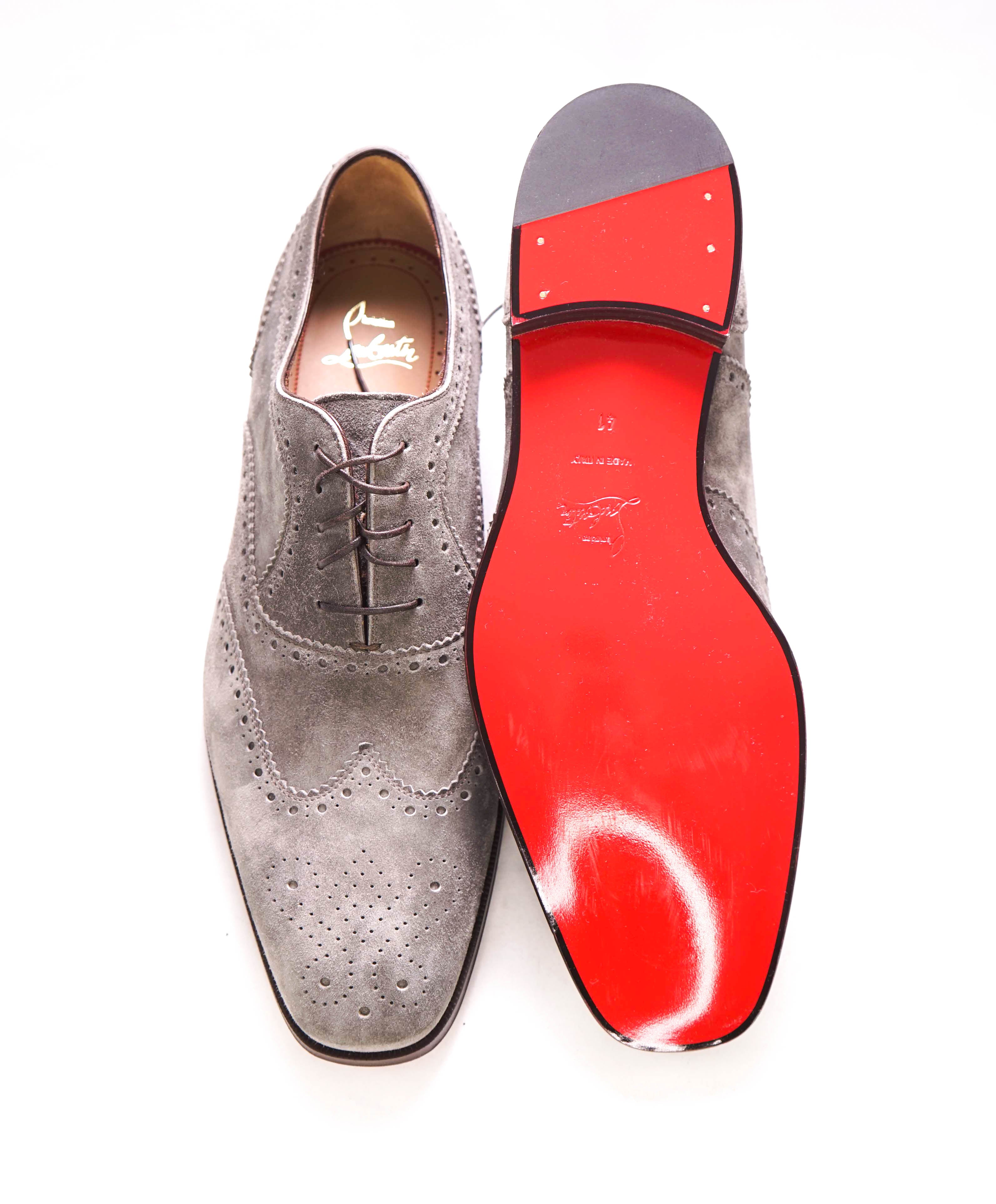 $1,050 CHRISTIAN LOUBOUTIN - Scalloped Gray Suede Oxfords - 8 US (41)