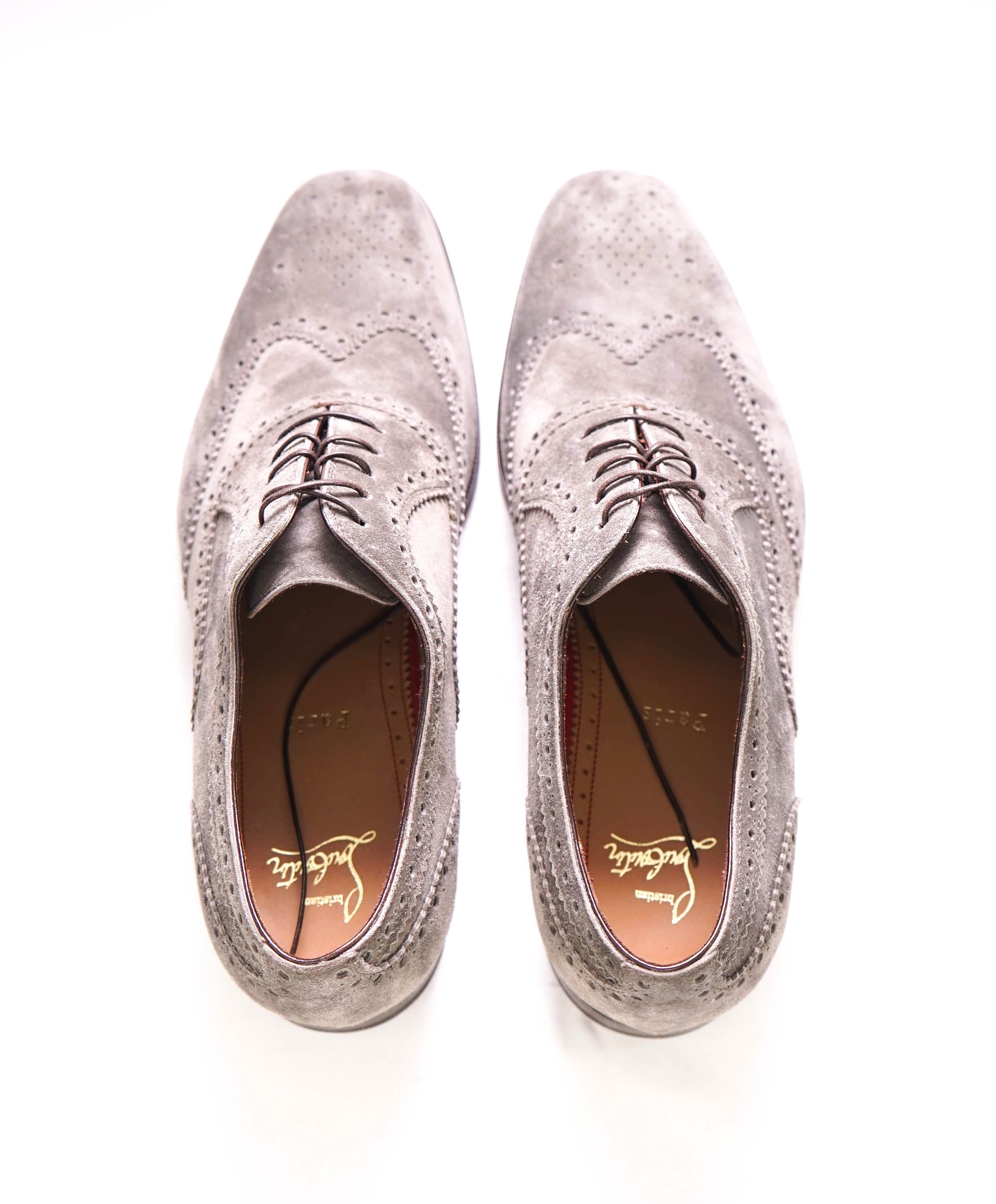 $1,050 CHRISTIAN LOUBOUTIN - Scalloped Gray Suede Oxfords - 8 US (41)